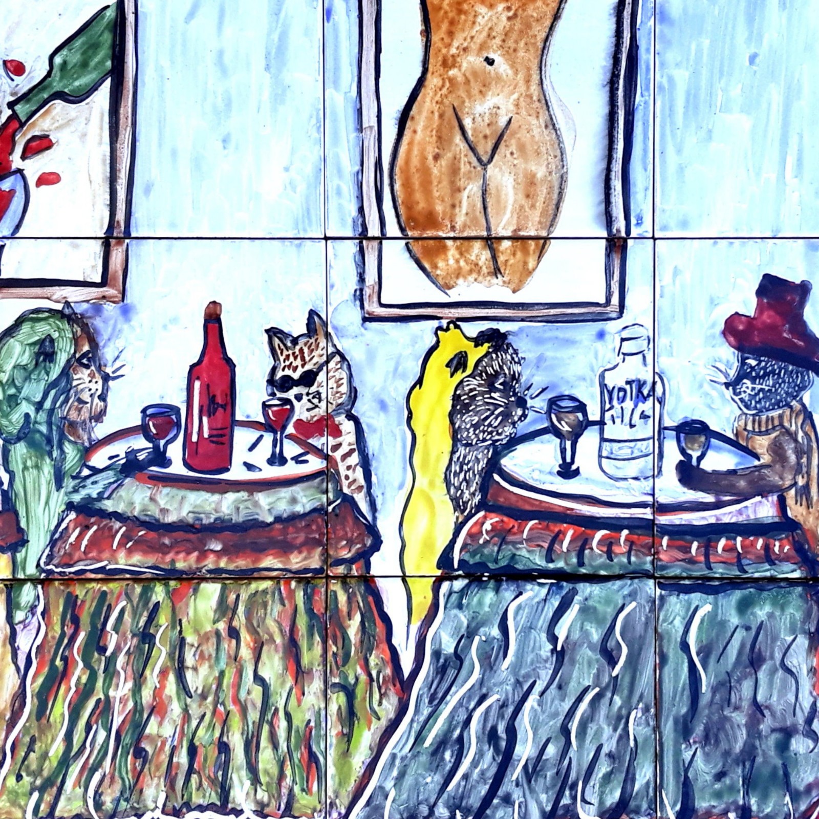 Collector Mosaic, Cat Diner Art, Novelty Wall Decor, One of a Kind Backsplash