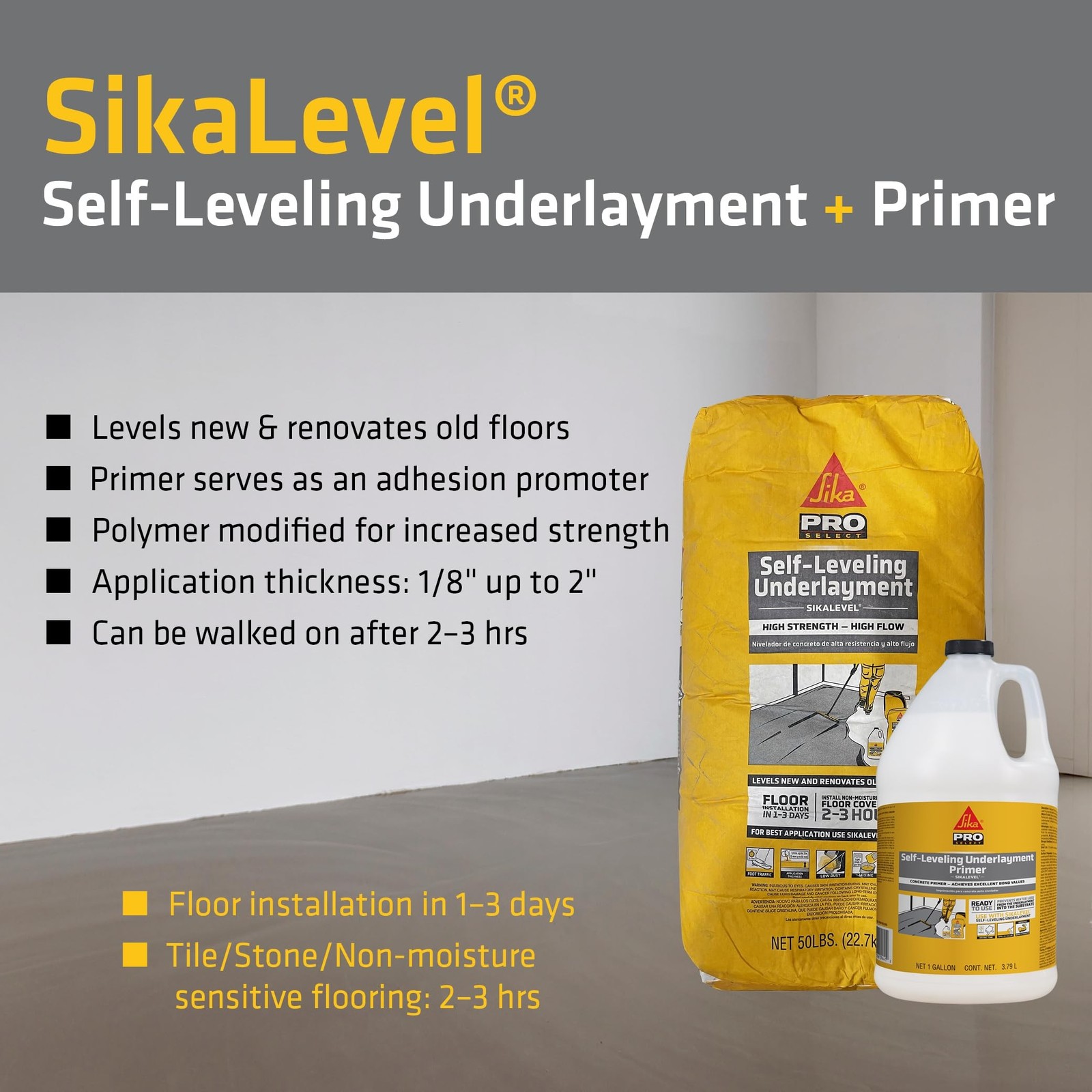 SIKA Sikalevel Self-Leveling Underlayment Primer – 1 Gallon White, Ready to U…
