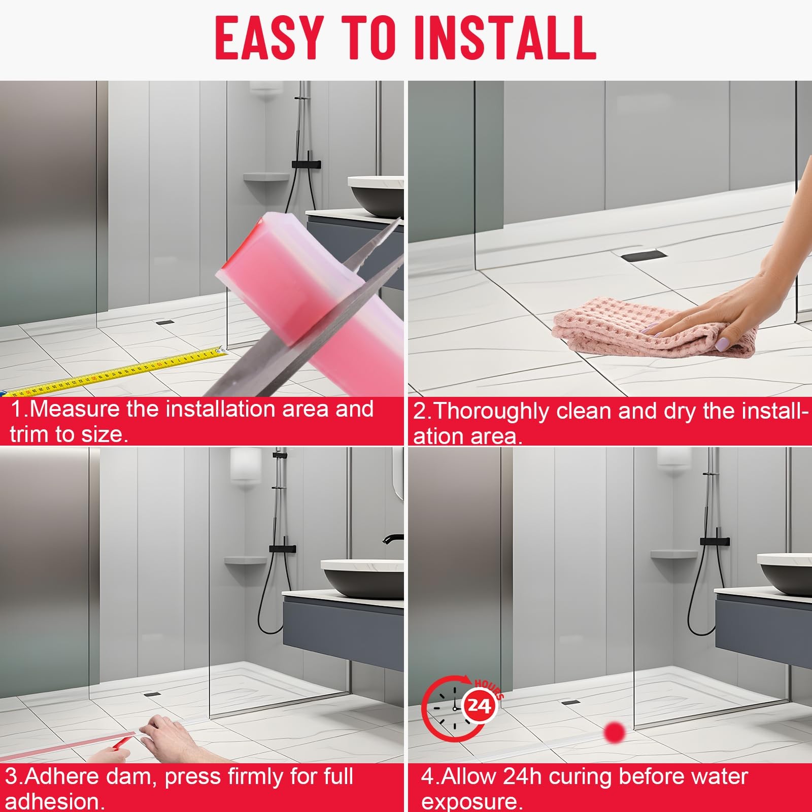 Shower Threshold Water Dam Guard – Self-Adhesive Silicone 39inch, Transparent