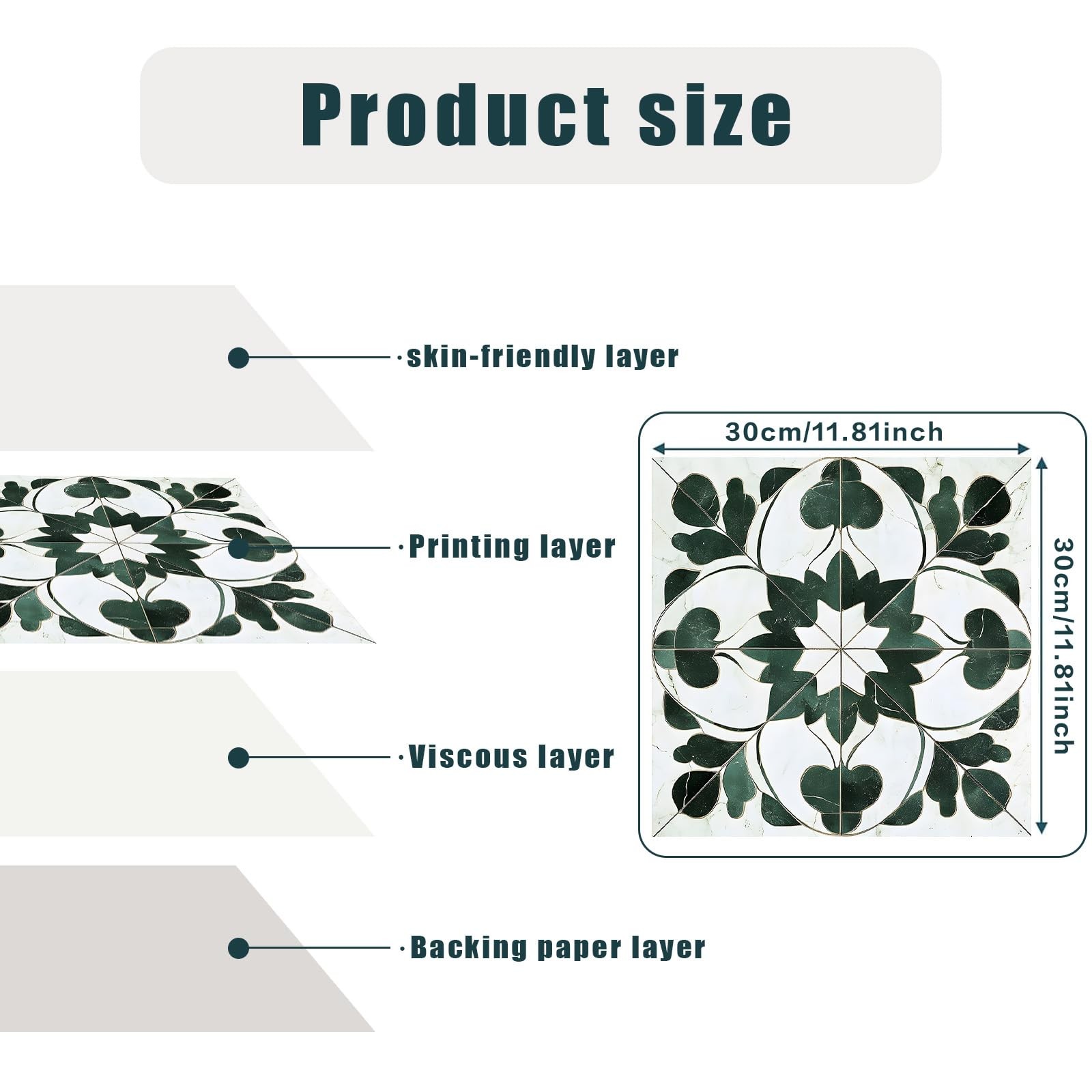 Peel and Stick Vinyl Floor Tiles, 11.8″x11.8″ Green Leaf Geometric Pattern, 1…