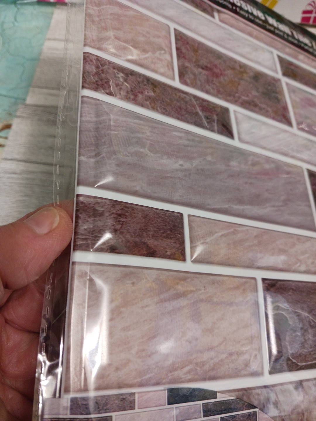 Wall Tile Gray & multi-color granite pattern. 10 piece plastic self adhesive 12″