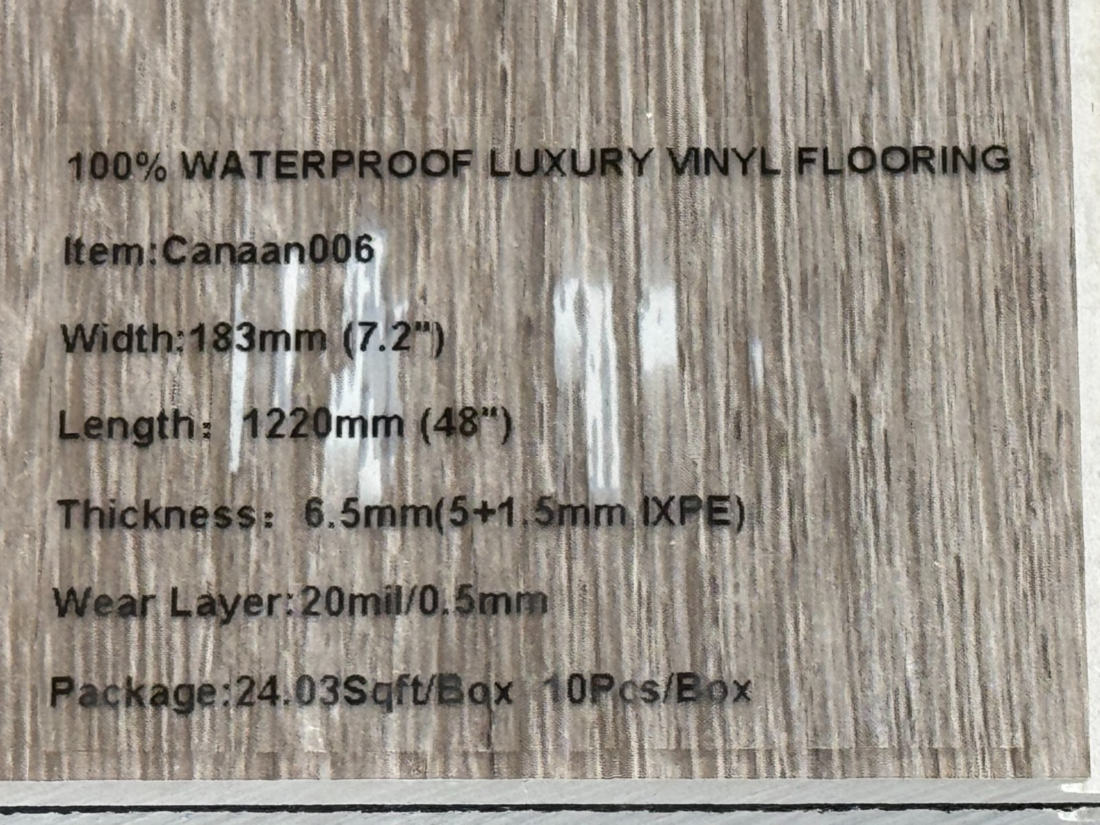 SPC Luxury Vinyl Click Flooring Plank Waterproof w/pad 1.5mm IXPE SAMPLE 006