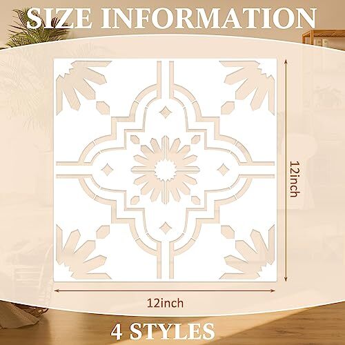 4 Pieces Reusable Tile Stencil 12 x 12 Inches Wall Templates Tile Trendy Style
