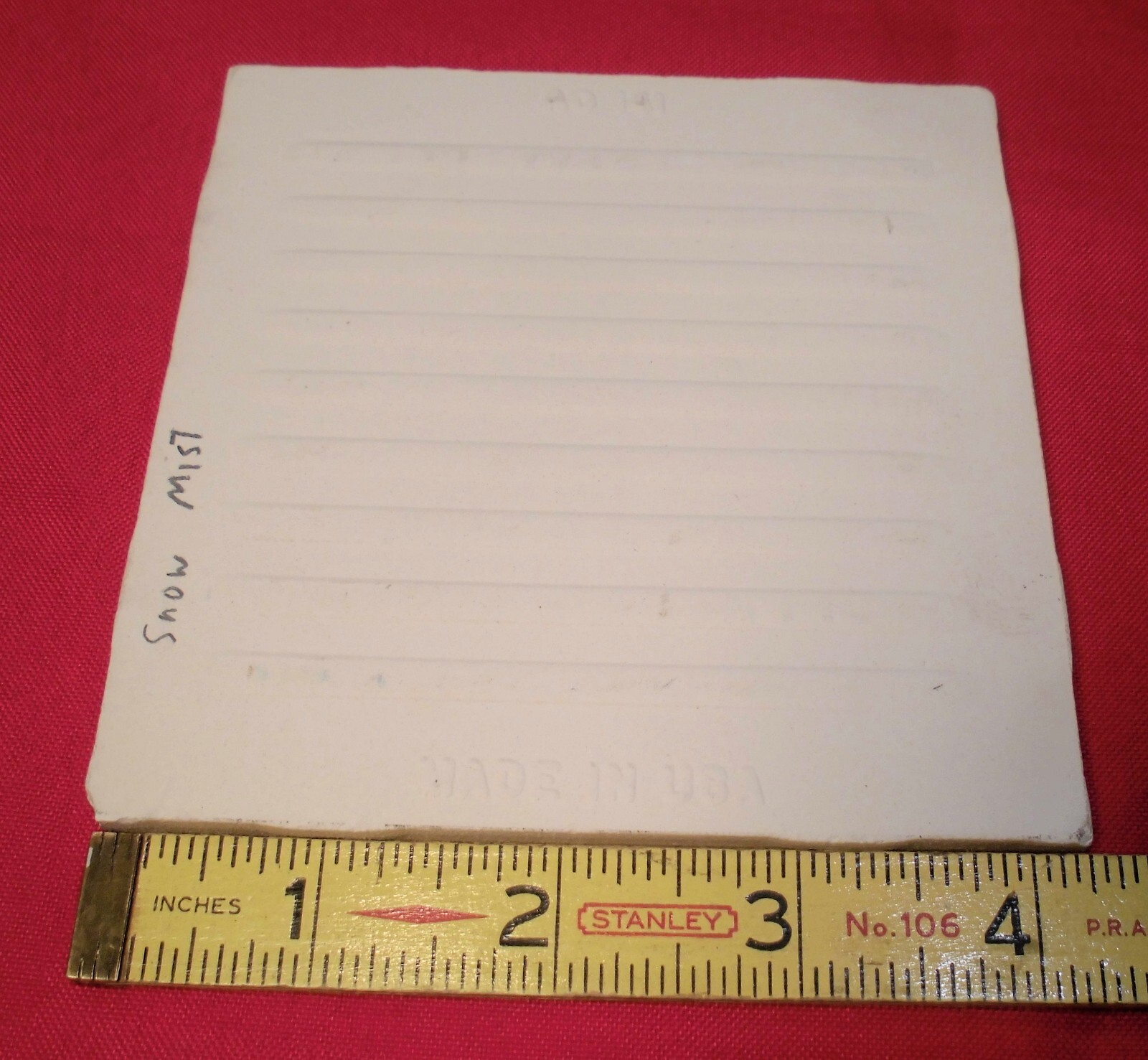 1 pc. Snow Mist: 4-1/4″ Matte White Ceramic Tile: American Olean, 1950’s-80’s