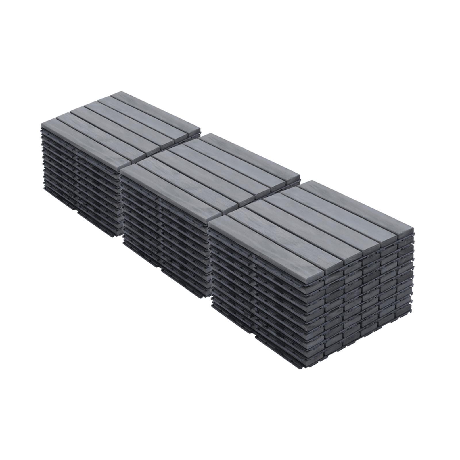 30PCS Acacia Interlocking Deck Tiles, Striped Pattern, 12×12 Waterproof Outdoor