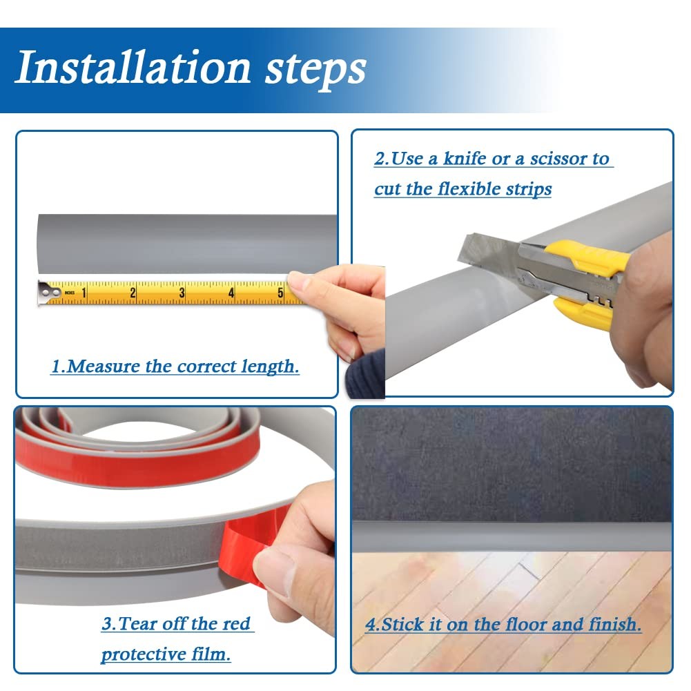 Floor Transition Strip Self Adhesive Carpet & Flooring 5mm, 20Ft, Gray