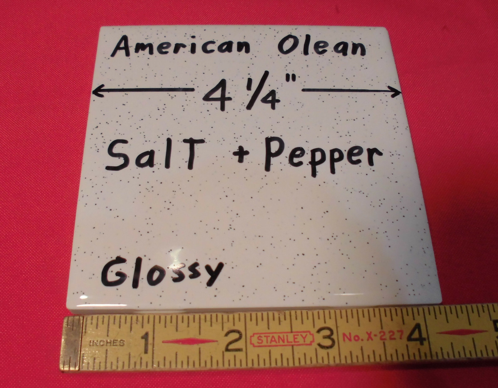1 pc. Salt + Pepper Glossy Ceramic Tile by American Olean 4-1/4″ New Stock, Mint