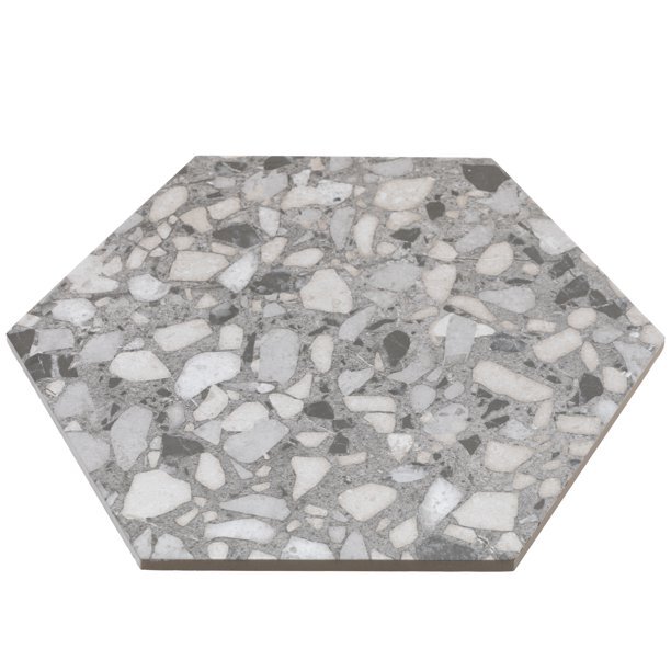 Industry Tile 9×10 Hexagon Terrazzo Gray Porcelain Tile (8.08 sq ft per case)