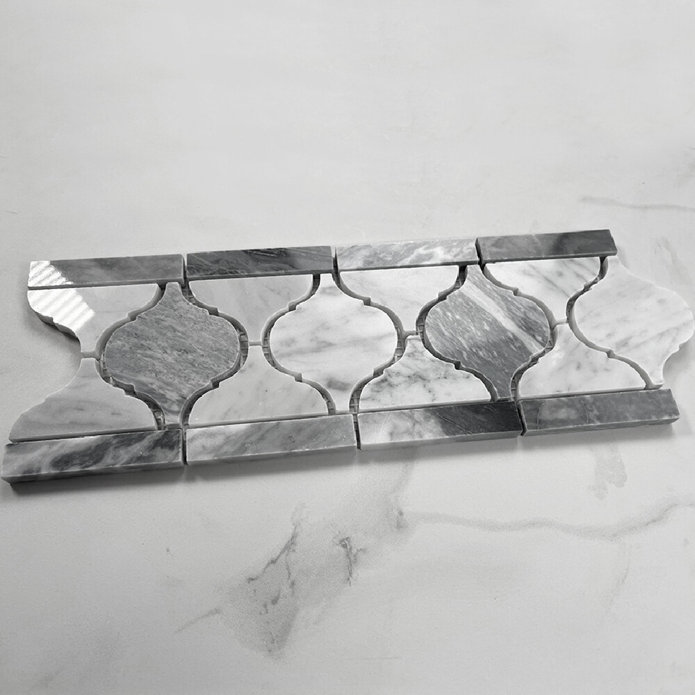 C892B3XP Carrara Venato Marble Arabesque Baroque Border Tile Mix Gray Polished