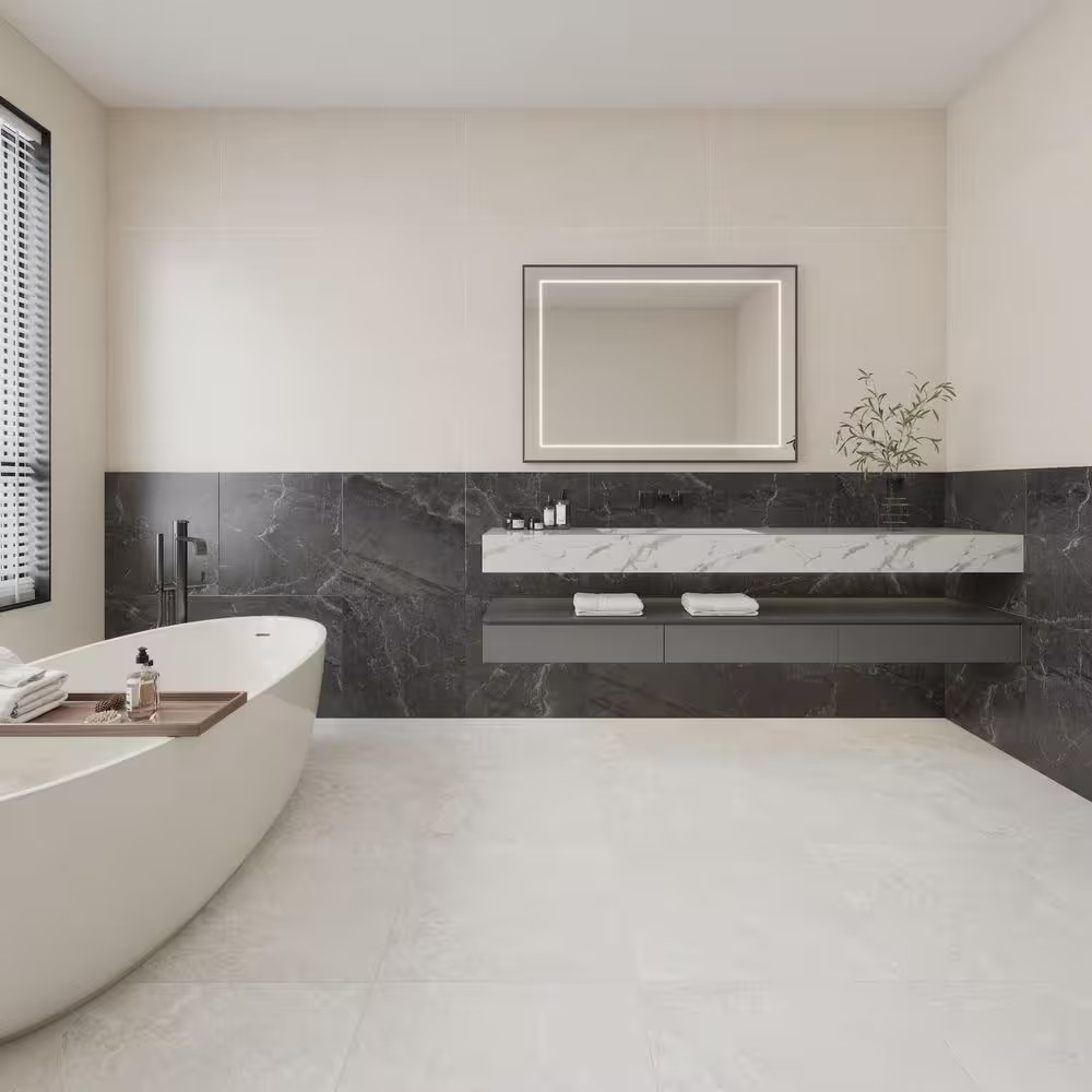 Spanish Noirblanc White 24 In. X 24 In. Matte Stone Look Porcelain Floor and Wal