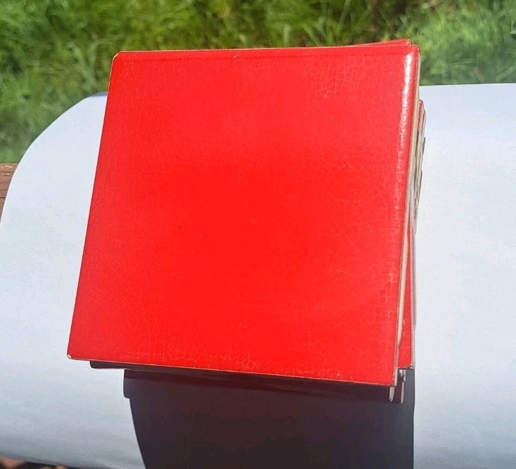 MCM 8 pc 4 1/4″ Ceramic Tile S01 Cherry (Ruby) Red 3 pnl American Olean USA NOS