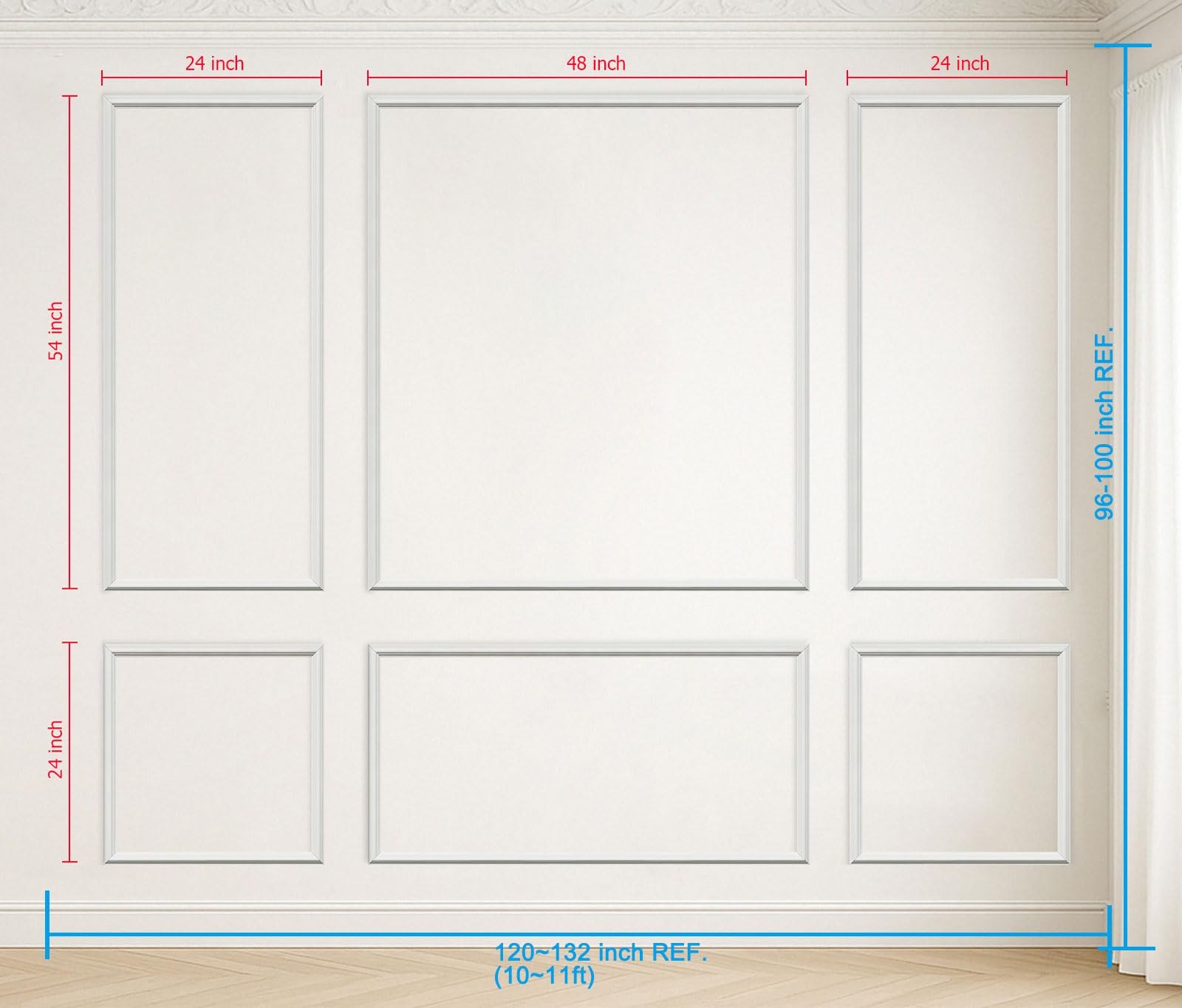 Wall Molding Kit Wainscoting Trim Self Adhesive Accent Panel Set of 6 Pcs
