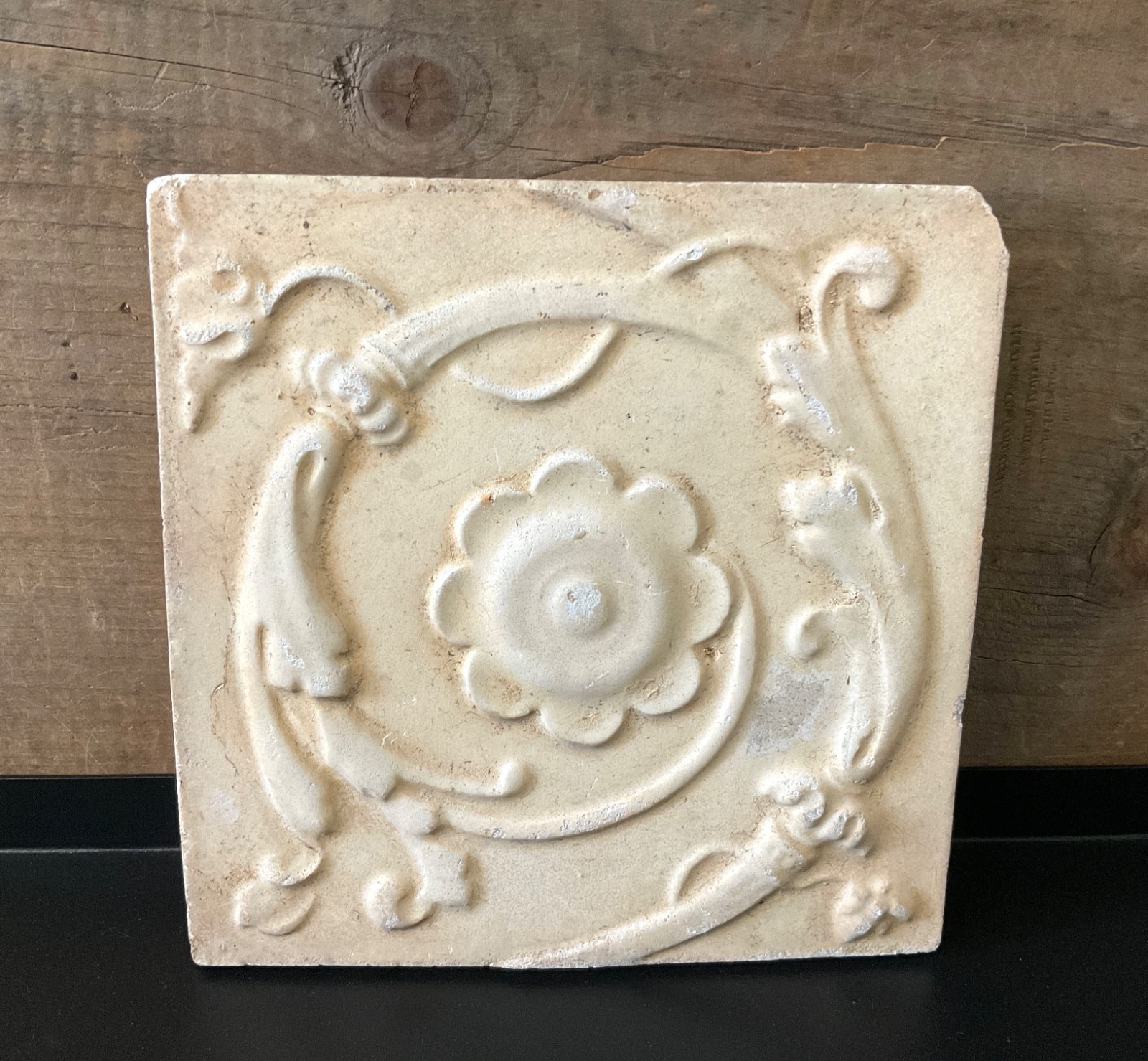 Vintage Tile Architectural Salvage Stone Cast Victorian Style 6” Rosette Tile