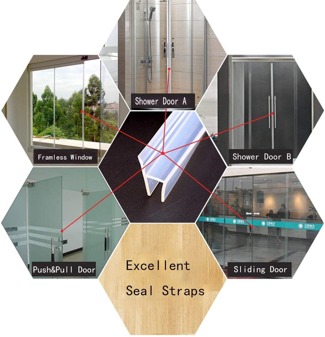 Shower Glass Door Seal Strip, 120 Inch Silicone Soft Shower Door Sweep to Stop