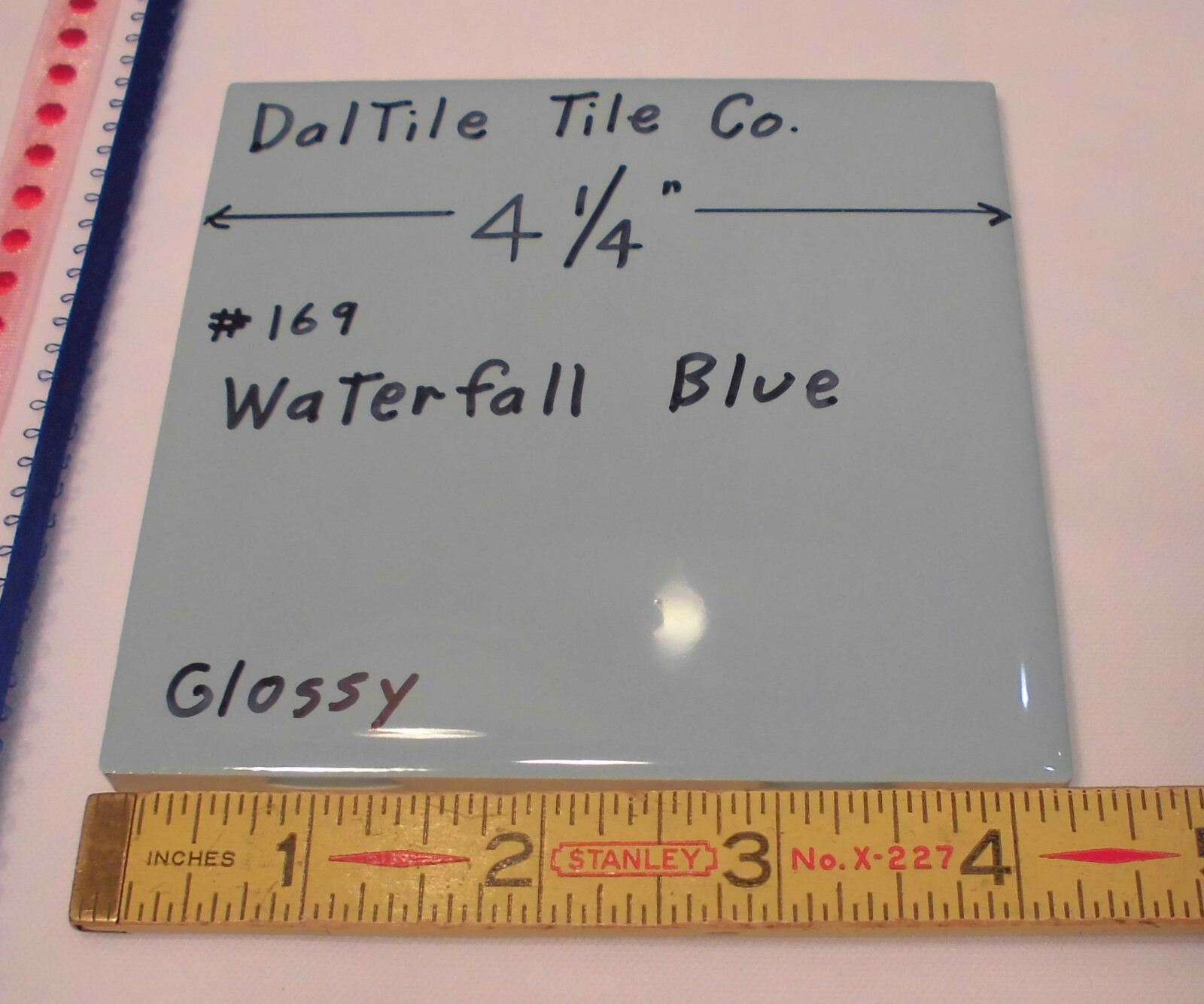 5 pcs. Waterfall Blue: 4-1/4″ Glossy Ceramic Tile by Daltile, Light Blue, NEW