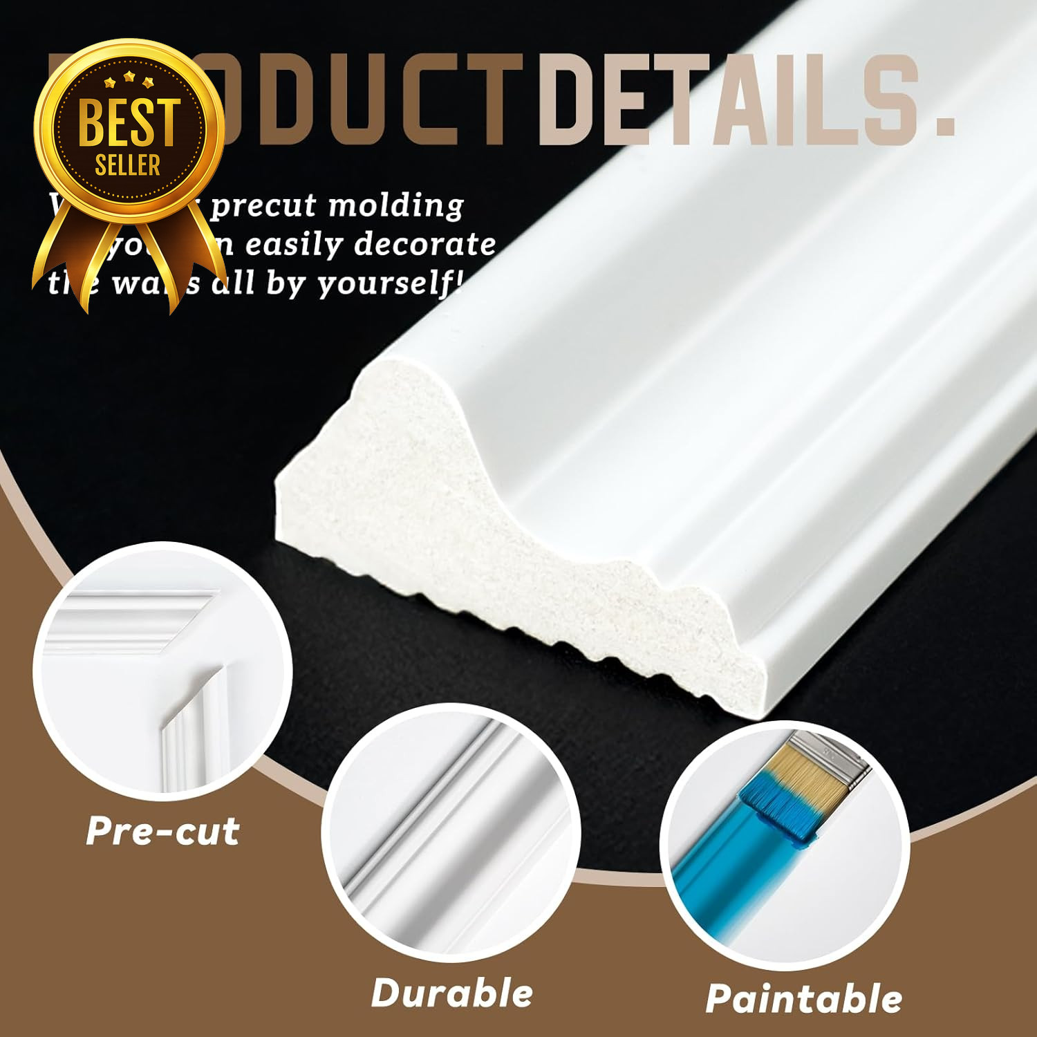 Peel & Stick Wall Molding Kit Wainscoting Panels Accent Wall Decor 3 Set