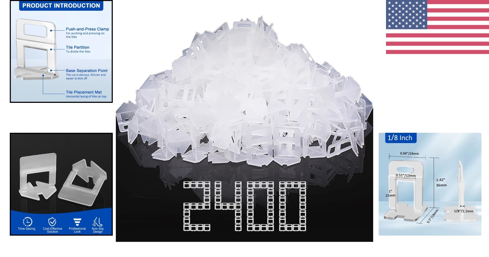 DIY Tile Leveling System 2400 Clips 1/8 Inch for Professional Installation