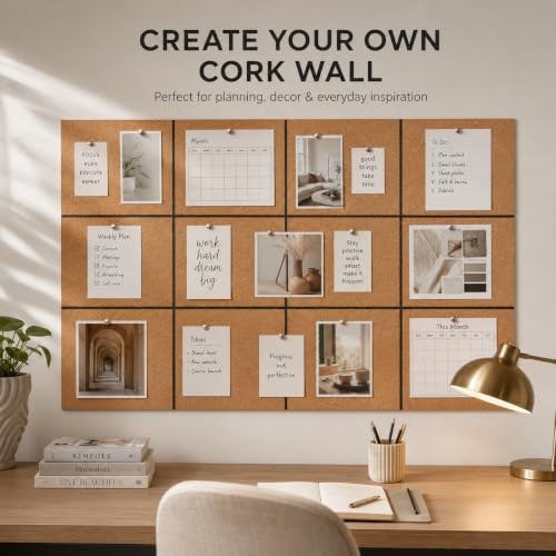 12PCS Mini Wall Cork Board, A4 Size Cork Board with Adhesive Backing, Adhesive