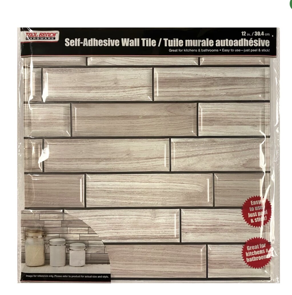 LOT of 5 Sheets Hardware Self Adhesive Tan, Brown and White Wall Tile, 12×12 in.