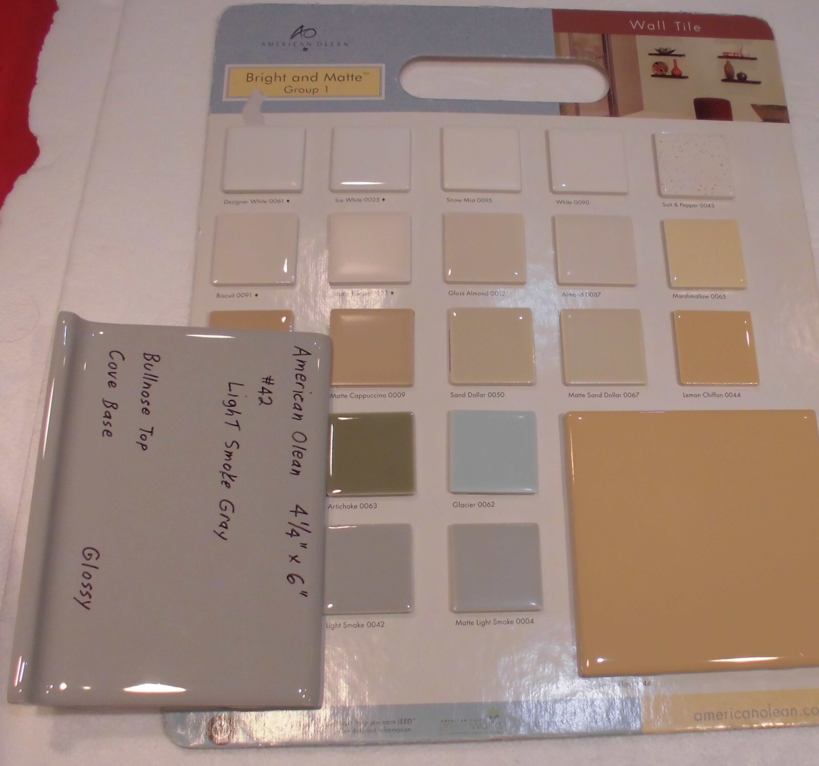 1 pc. Light Smoke Gray: base/cove Ceramic Glossy Tile: 4-1/4″ X 6″ Bullnose Top