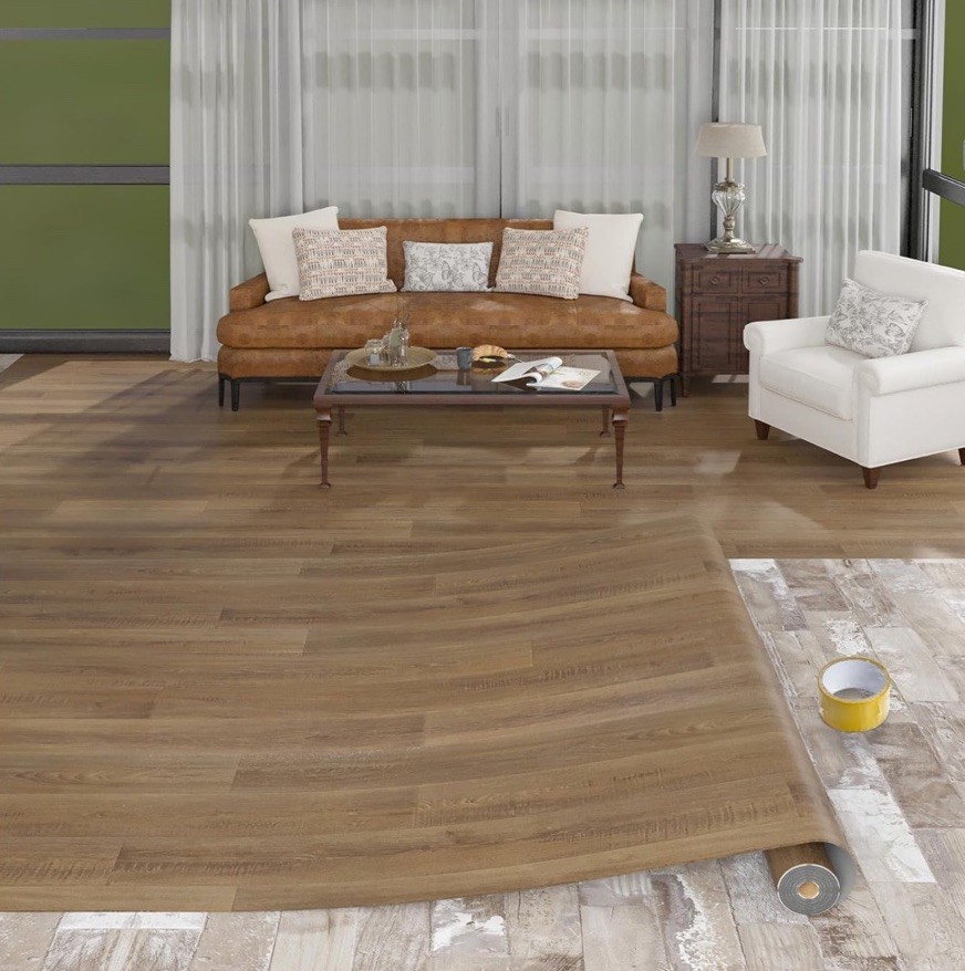 Freshtour Vinyl (PET) Flooring Roll 107.6 Sq.ft (39.3″ x 393.7″) Natural Oak