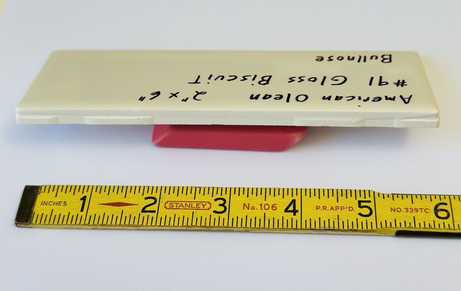 1 pc. Gloss Biscuit #91 by American Olean 2″ X 6″ Surface Bullnose Ceramic Tile
