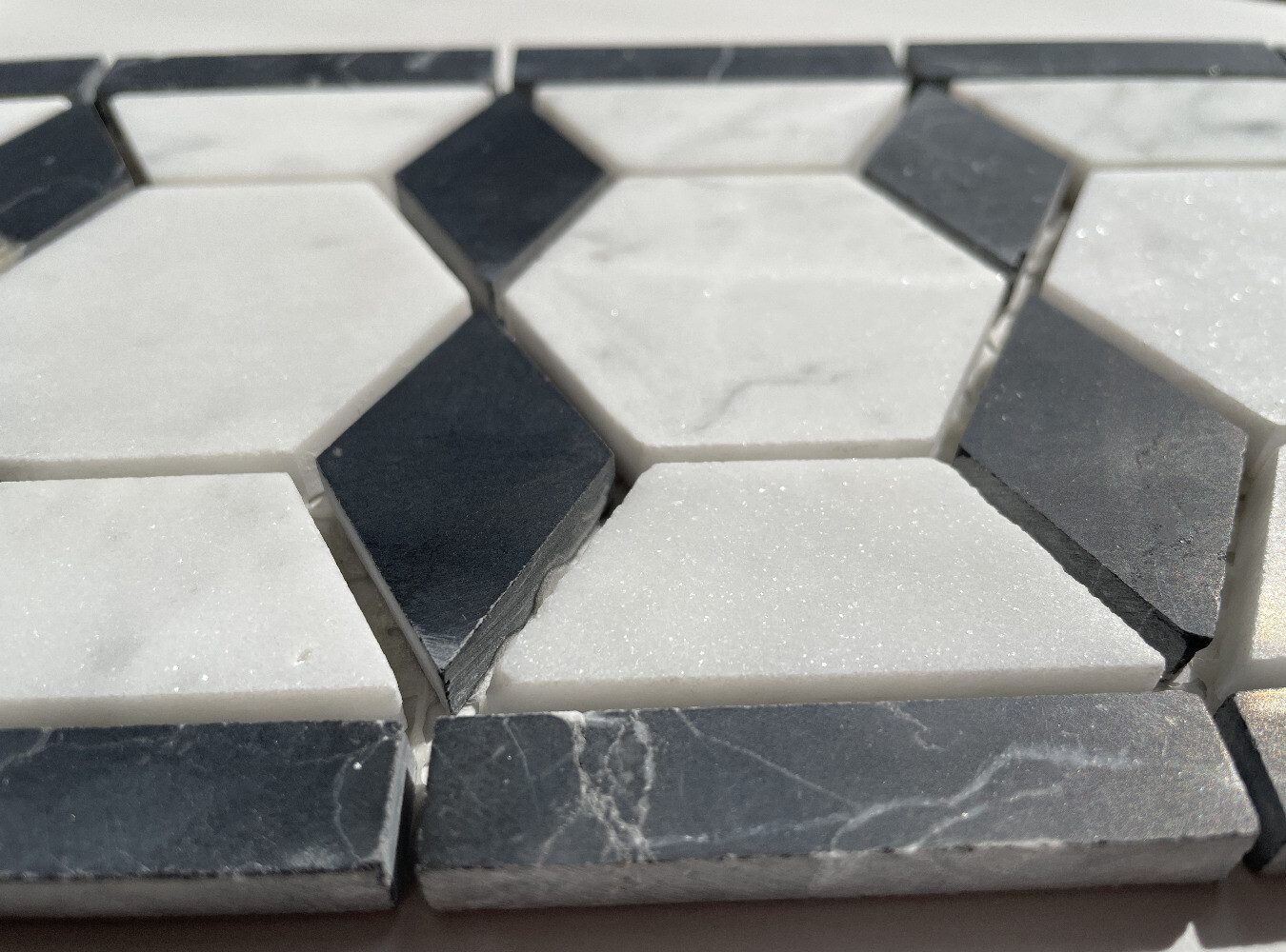 C32B4XH Carrara White Marble Hexagon Mosaic Border Listello Tile Honed 2″
