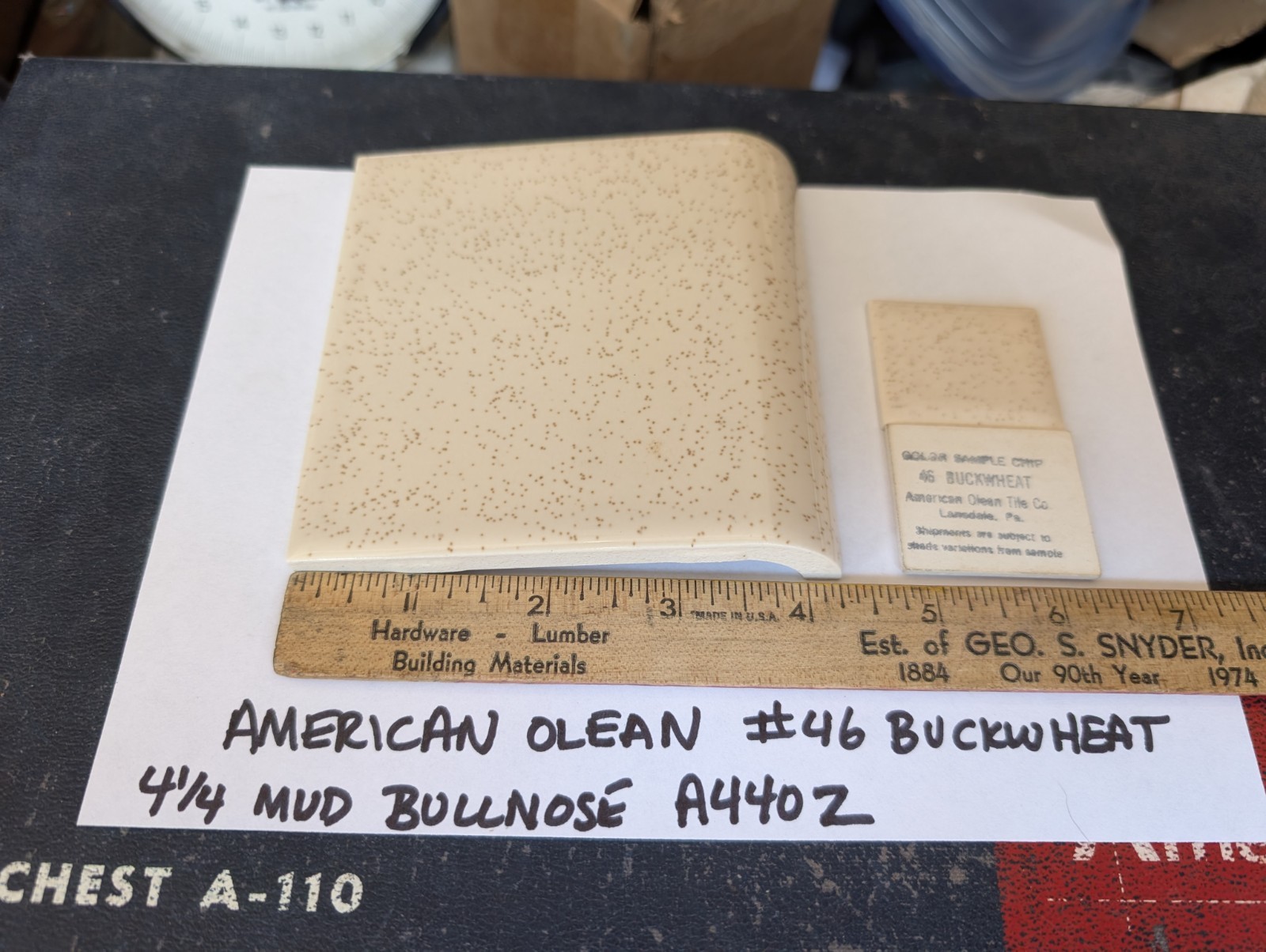 2 pc Ceramic Tile Bullnose A4402 mud cap American Olean 46 Buckwheat Beige speck