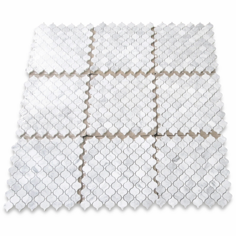 C891XH Carrara White Marble Arabesque Baroque Lantern Mosaic Tile Honed Mini