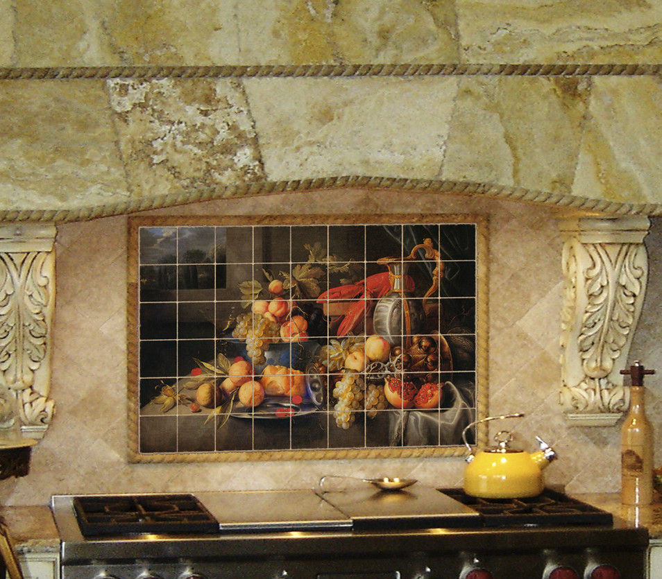 32×20 Coosemans Fruit Still Life Kitchen Backsplash Mural Tumbled Marble Tiles