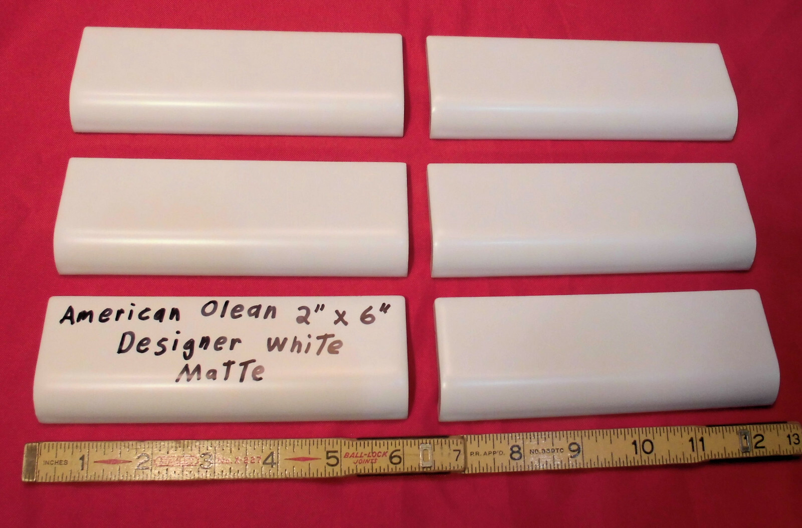 6 pcs. Matte White 2″ X 6″ X 5/8″ Ceramic Radius Bullnose Tile: Designer White