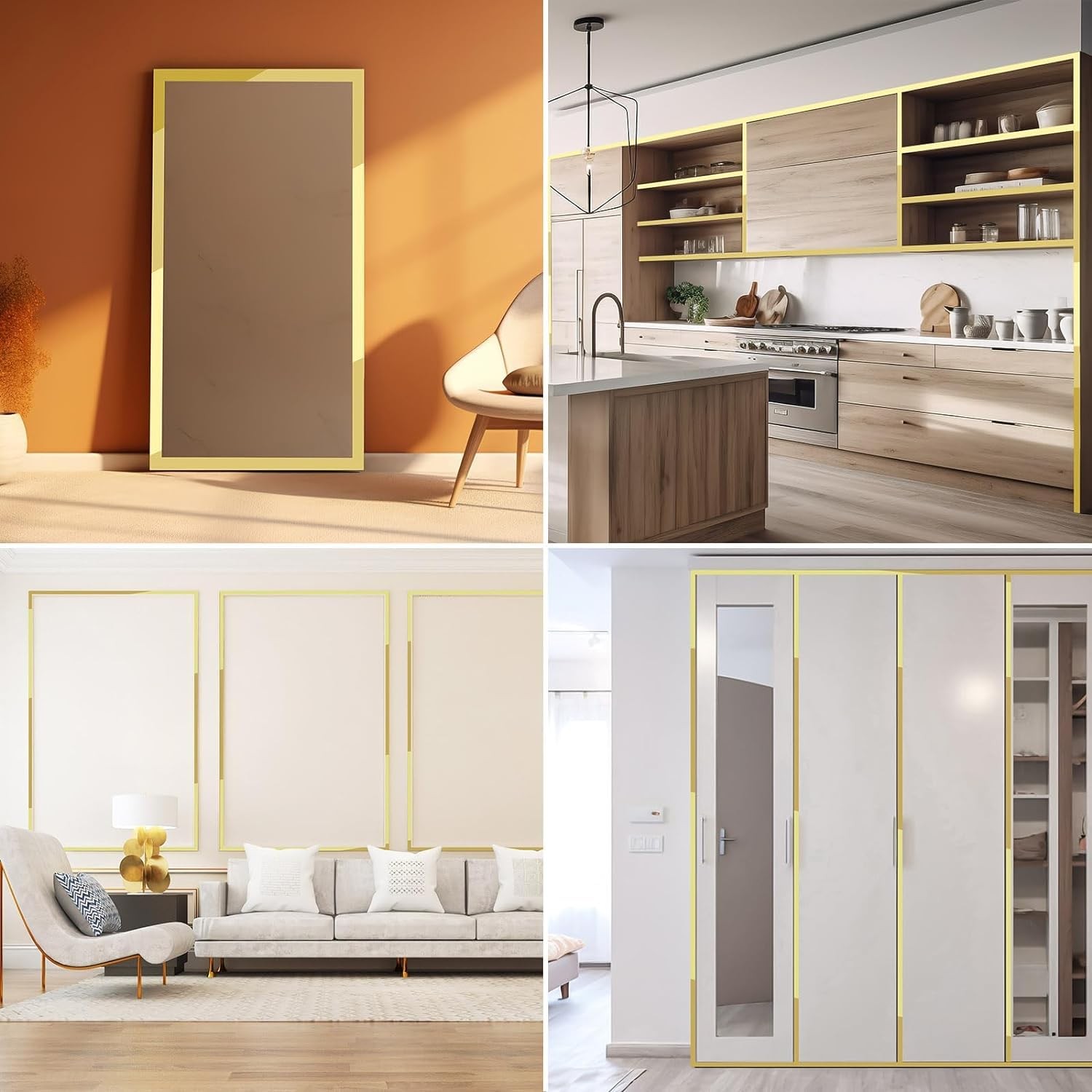 Stainless Steel Peel and Stick Molding Trim Mirror-Like Finish Metallic Gold Wal
