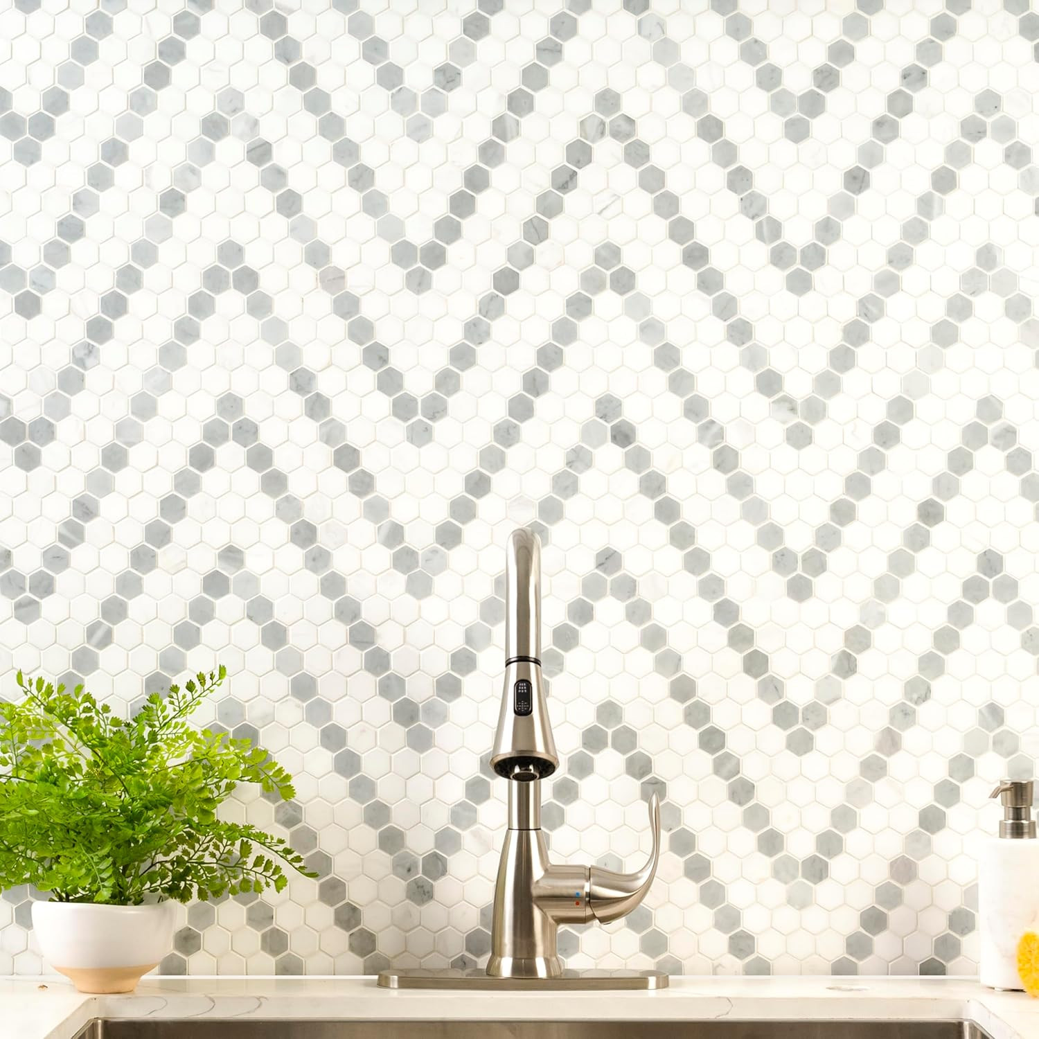 Polished Bianco Dolomite Hexagon Marble Tile 11×14 for Kitchen & Bath