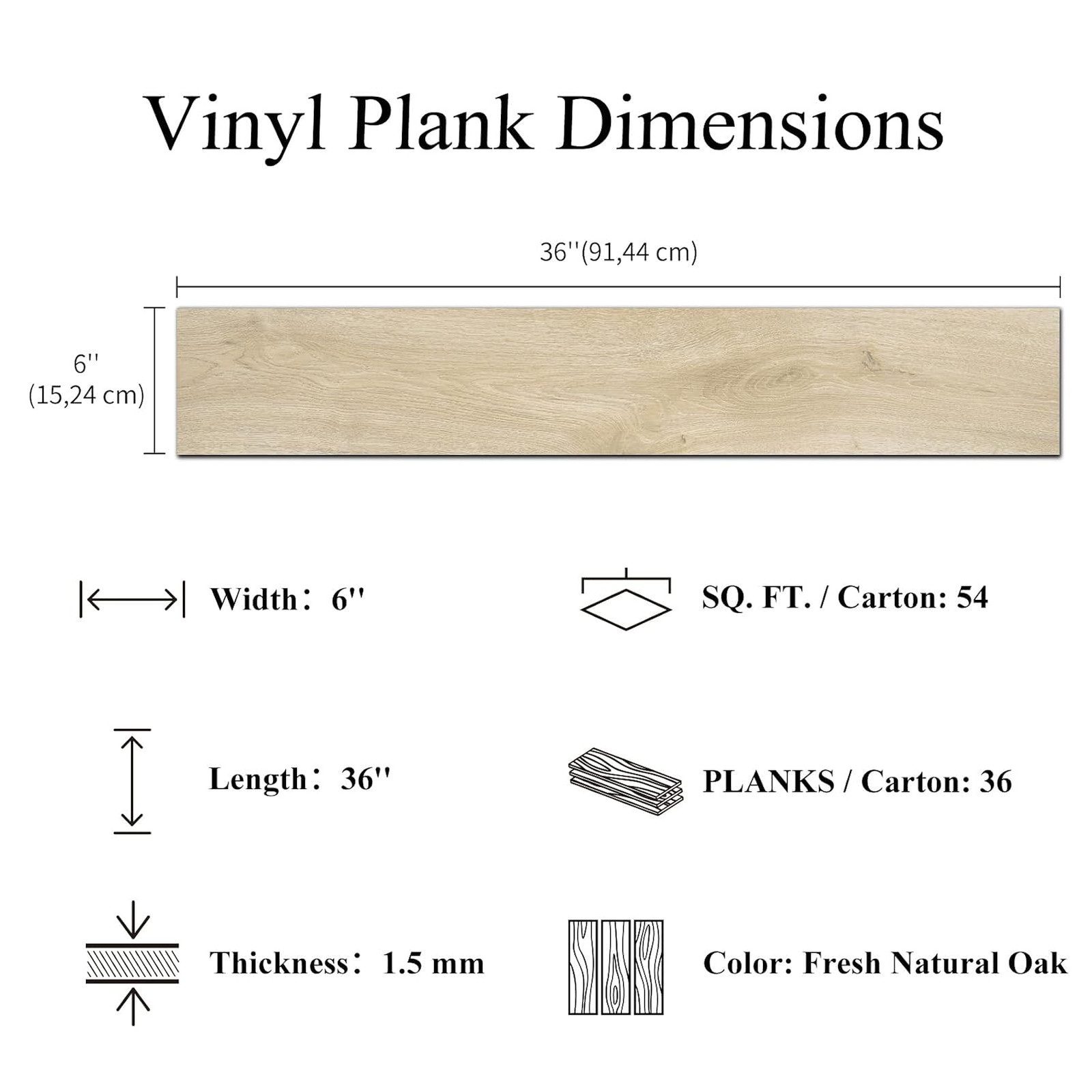 Peel and Stick Vinyl Floor Tile, 36 Pack, 54 Sq Ft, Wood Look, Waterproof, DIY