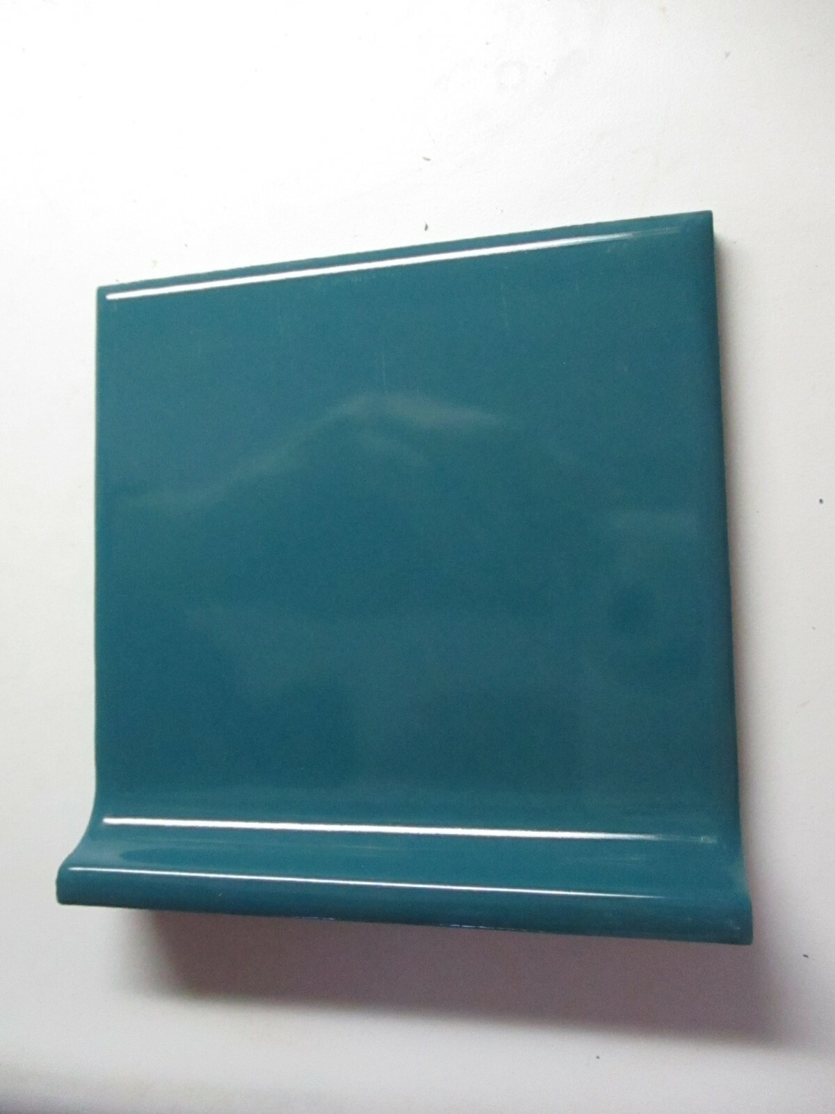 1 Cove Base Tile Wheeling USA 4-3/8″ Sq. Ceramic Wall Dark Teal Green Gloss Vtg