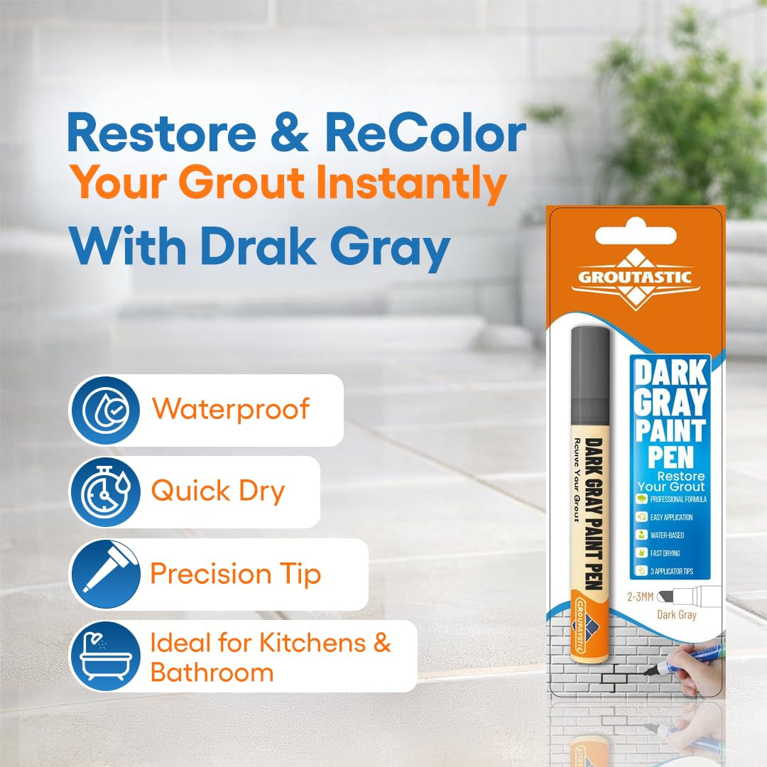 Grout Pen – Dark Grey – Tile Grout Paint & Repair Pen for Bathroom & Kitchen, Wa