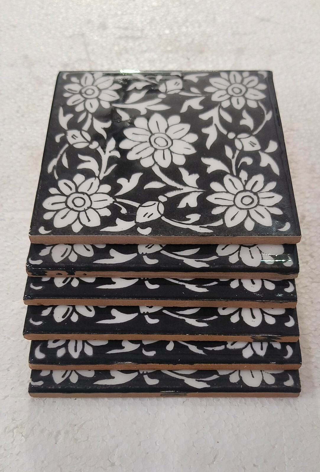 Interior Exterior Flooring Wall Ceramic Tile Black & White 4 x 4 in Set of 6