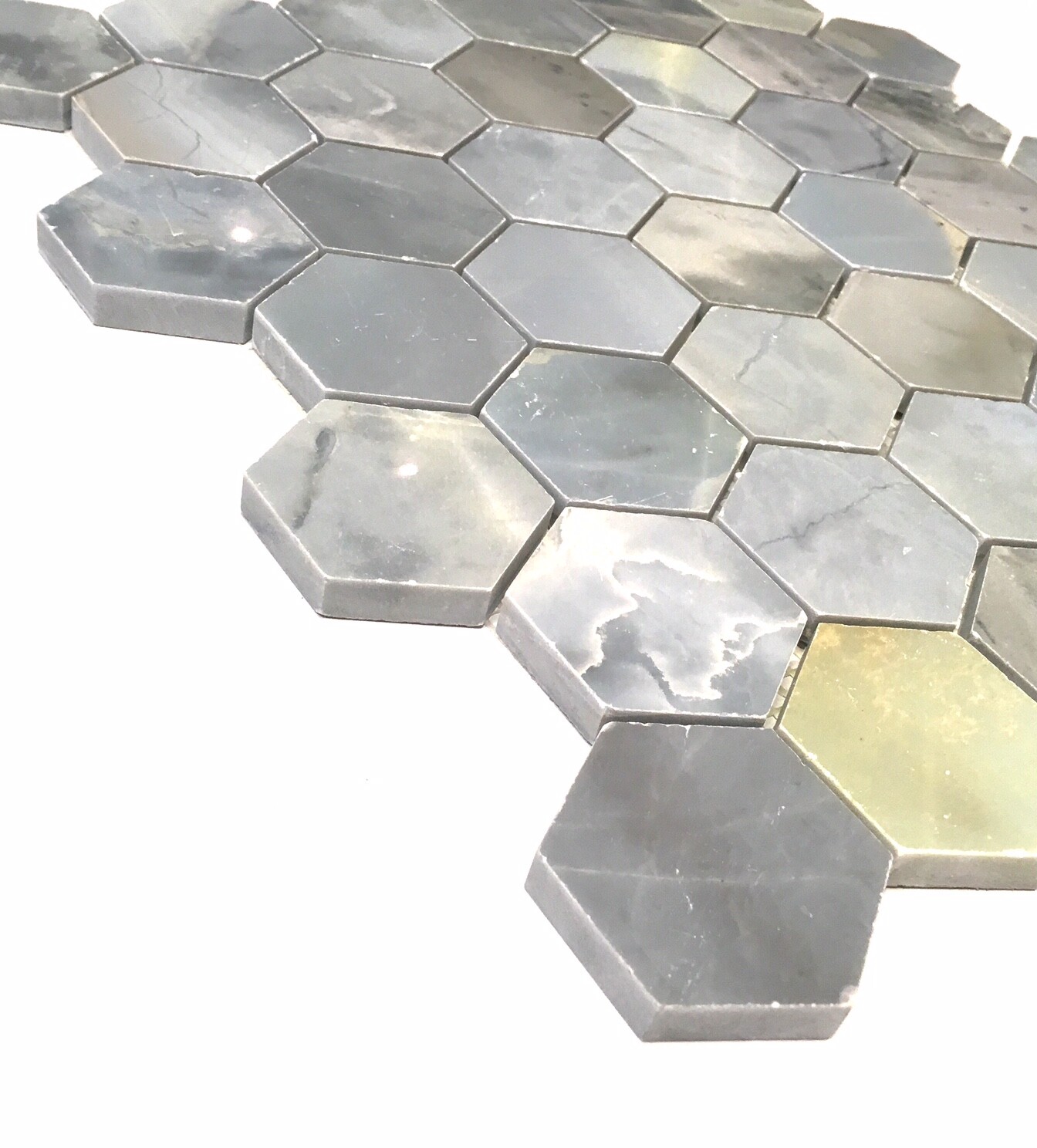 Genoa Blue 2″ Hexagon Polished Marble Mosaic Wall And Floor Tile Backsplash Bath