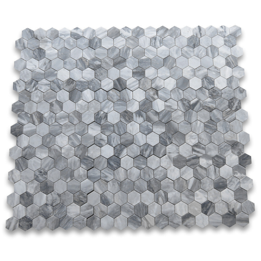K32XH Bardiglio Gray Dark Grey Marble 2 inch Hexagon Mosaic Tile Honed