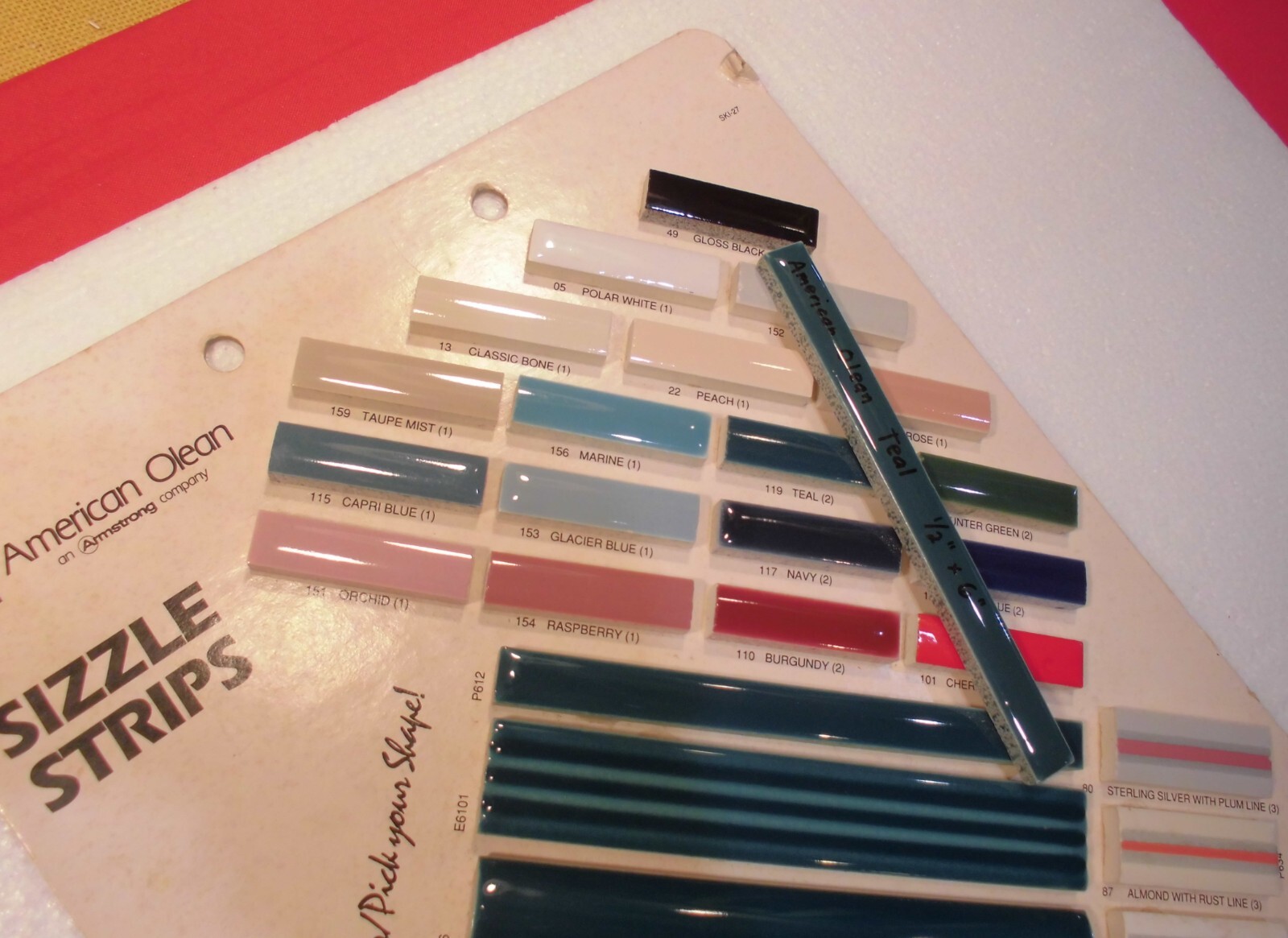 1 pc. Glossy Teal Ceramic Tile: Pencil – Liner – Sizzle: 1/2″ X 6″ by A.O. Green