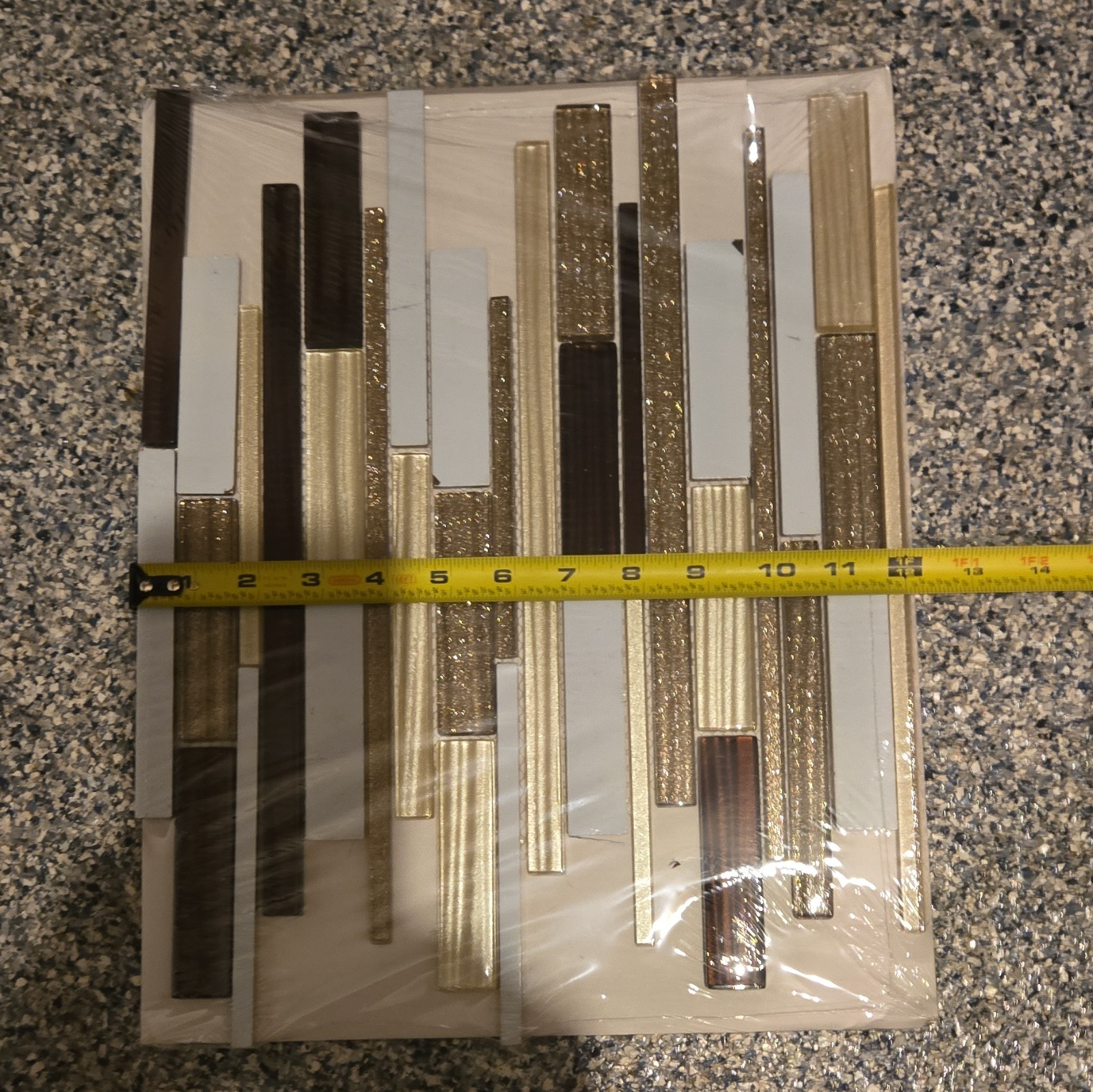 4 Glass Mosaic Tile Sheet Gold/Brown/White Stripe 12 By Glossy Wall, Modern