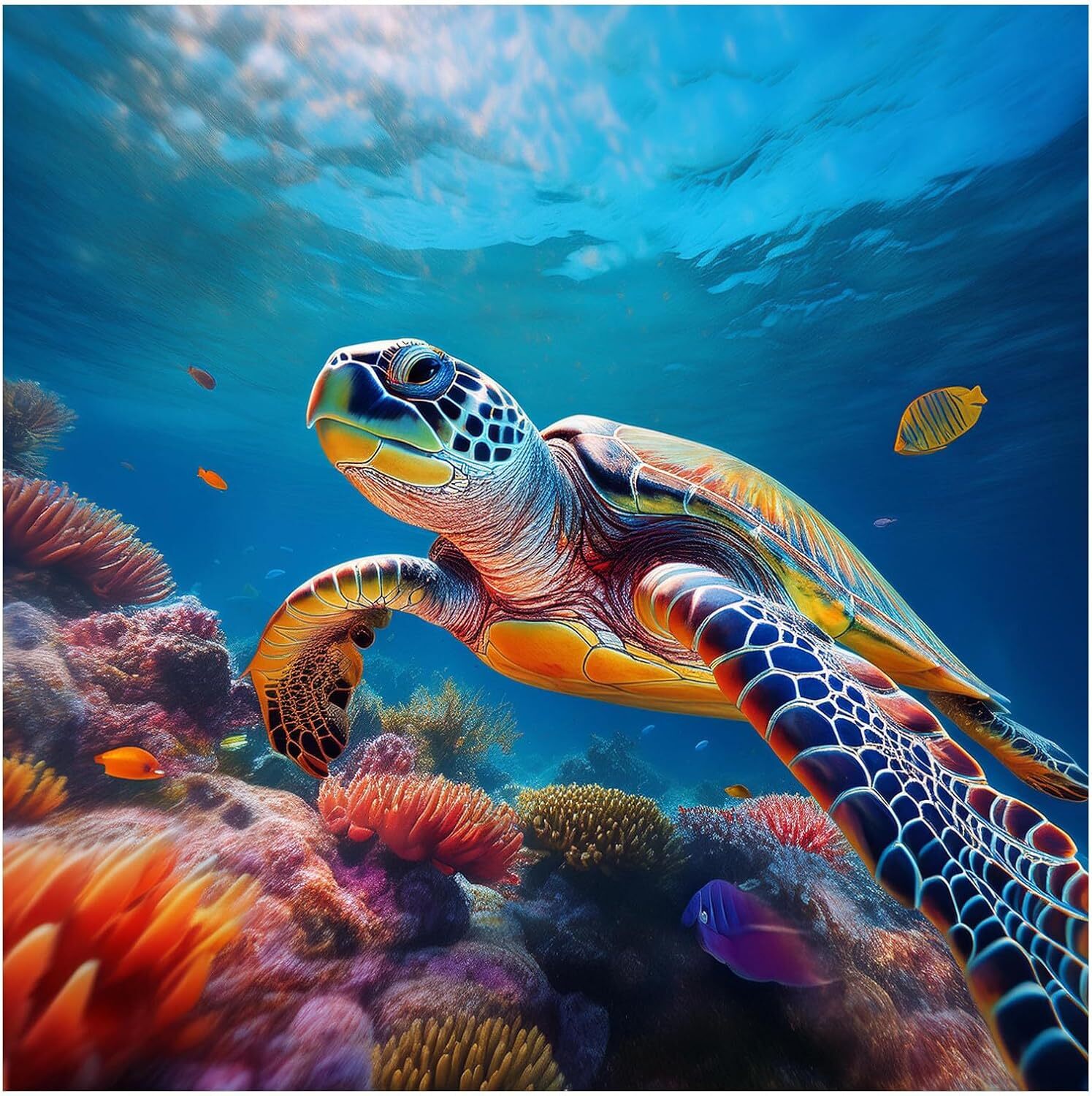 Tile Mural Ocean Scene Turtle Fish Coral Kitchen Bathroom Shower Wall Backsplash