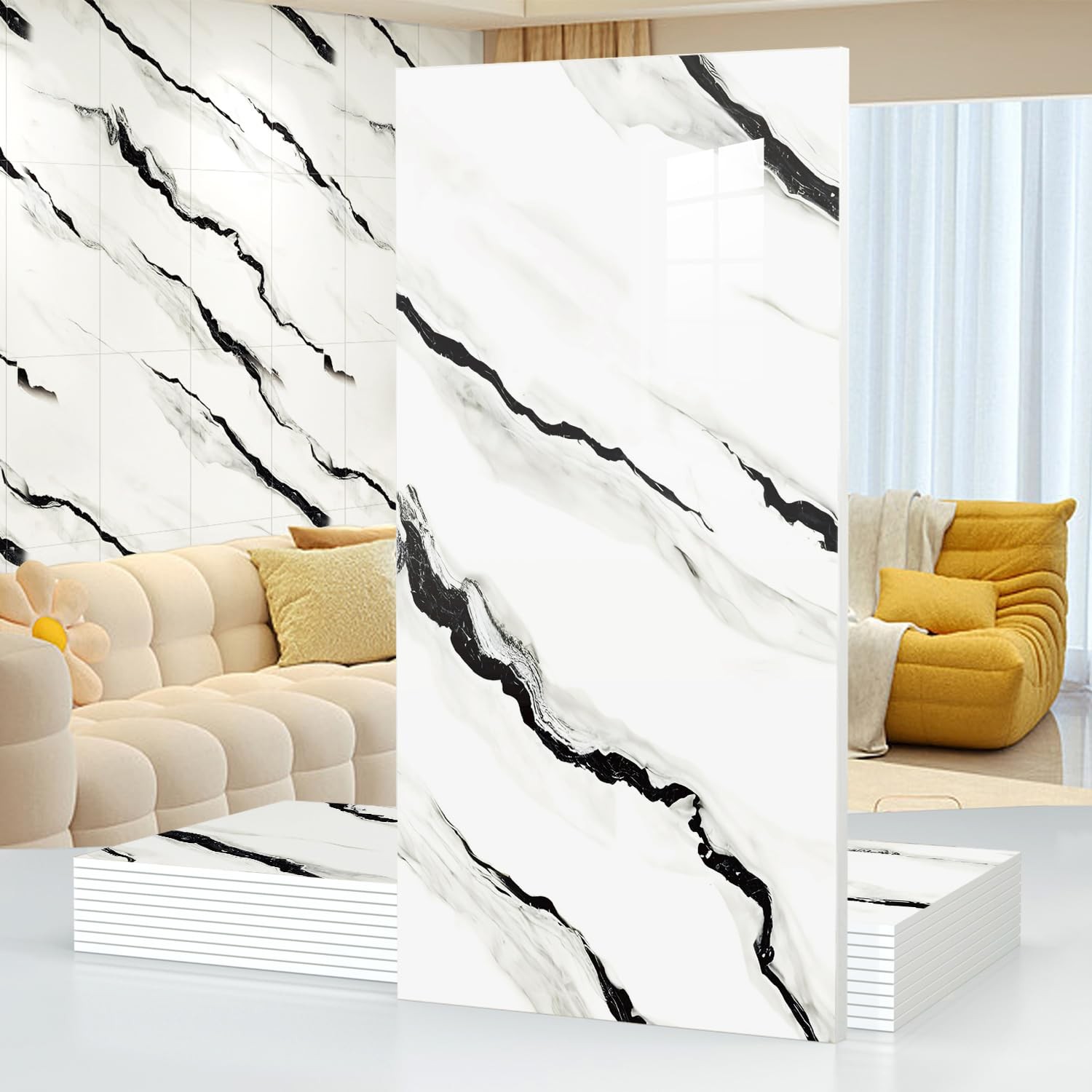 10pcsMarble Peel and Stick Waterproof Wall Panels,Backsplash Tile-23.6″x11.8″…
