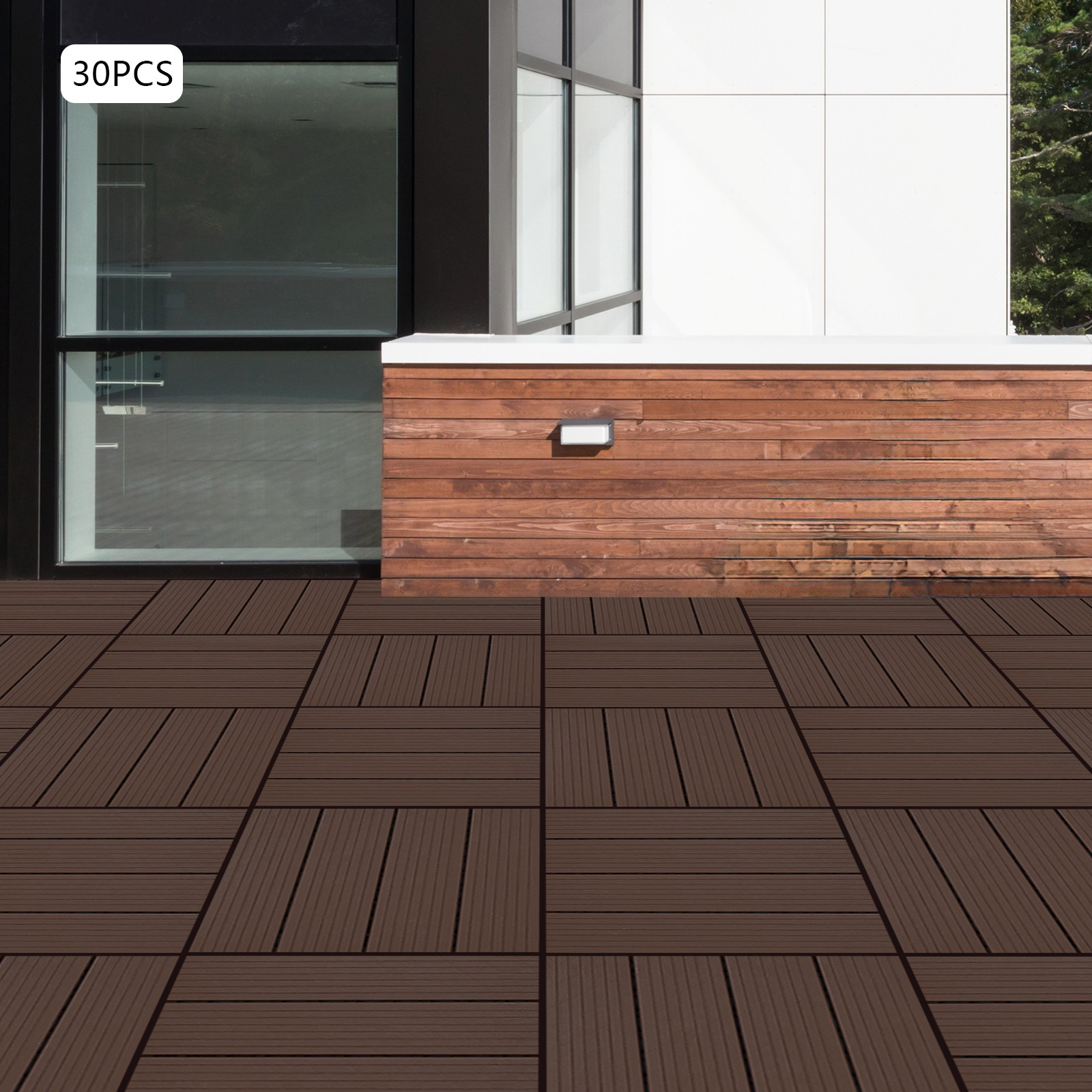 30pcs Deck Patio Tile Interlocking Plastic Flooring Pavers 11.81*11.81*0.79in