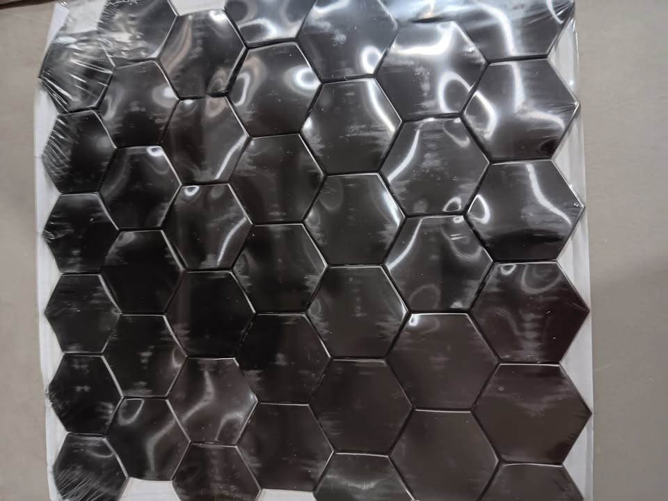 Hexagon 3D Wall Panels Bathroom Backsplash Tile Black Metal Wall Mosaic Tiles