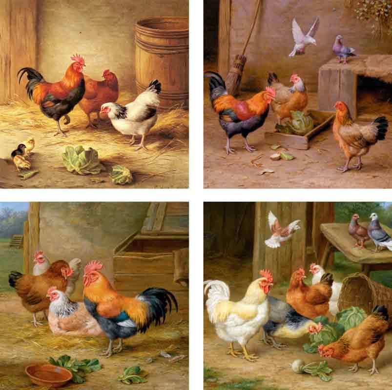 Rooster Accent & Decor Tile Set Edgar Hunt Country Life Art EH-ATSet2