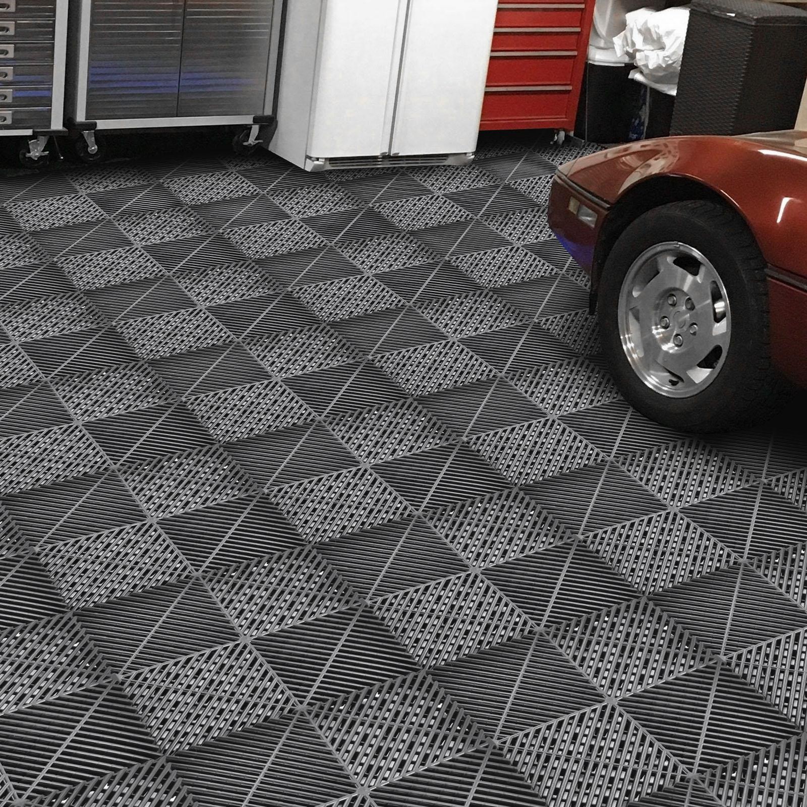 40 Packs Interlocking Garage Floor Tiles Vented Water Drainage 15.75×15.75”