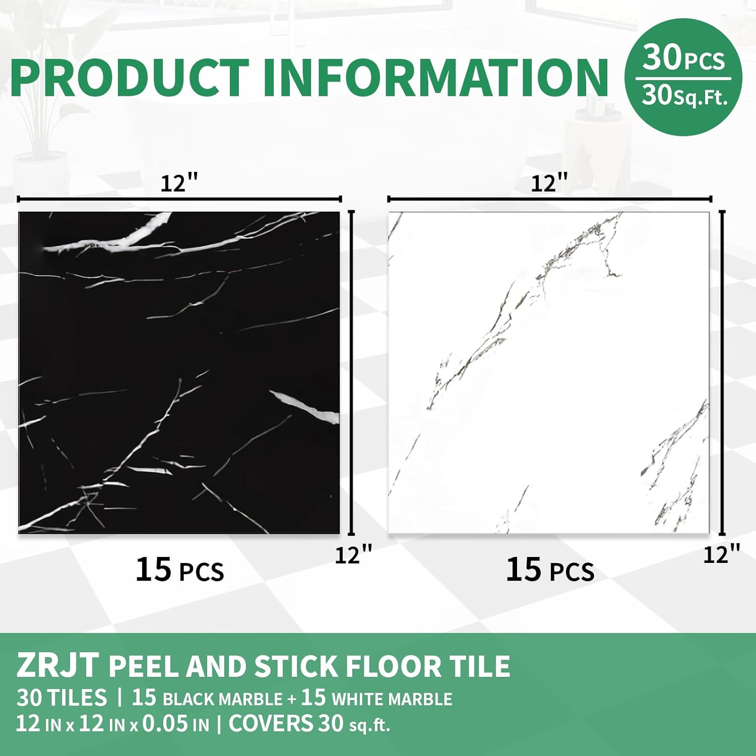 30-Pack 30 Sq.Ft Peel and Stick Floor Tiles Vinyl Matte Pattern Flooring, 12” X