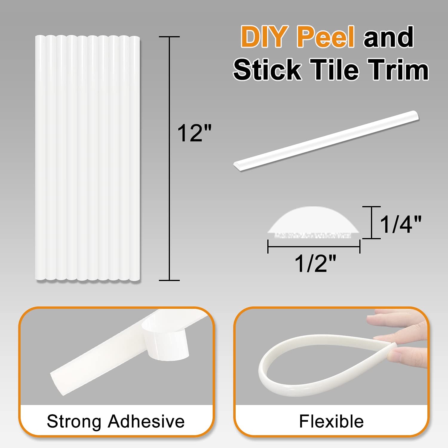 Peel Stick Tile Trim 10 Pack, Self Adhesive Backsplash Corner, White