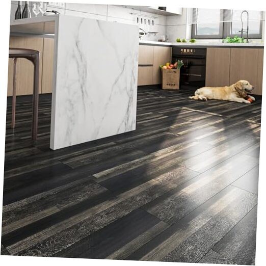 6″x36″ 17Pcs Peel and Stick Floor Tile Reclaimed Wood 17-Tiles 6x36inch Black